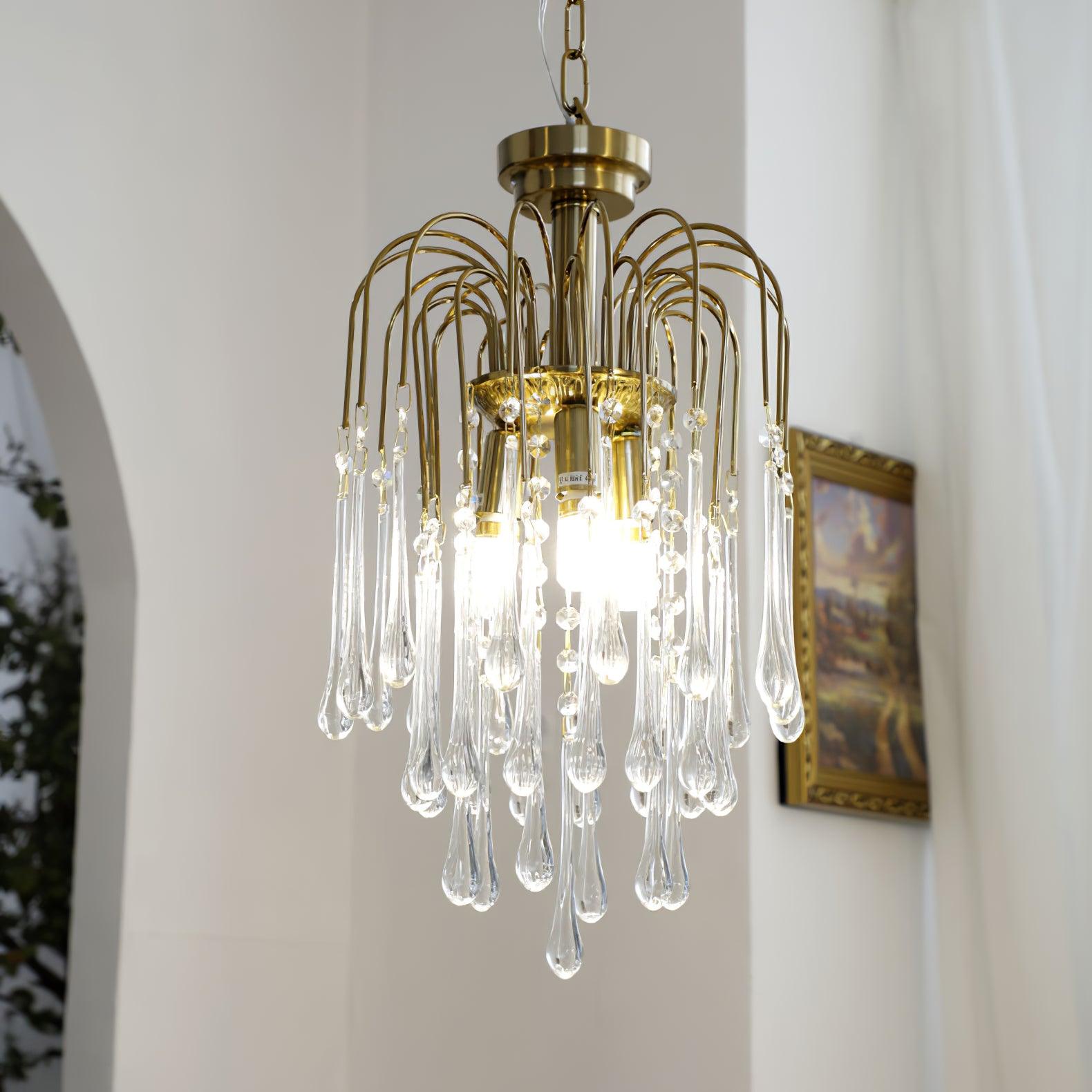 Lustra Chandelier Golden Arms and Crystal - Letslighting