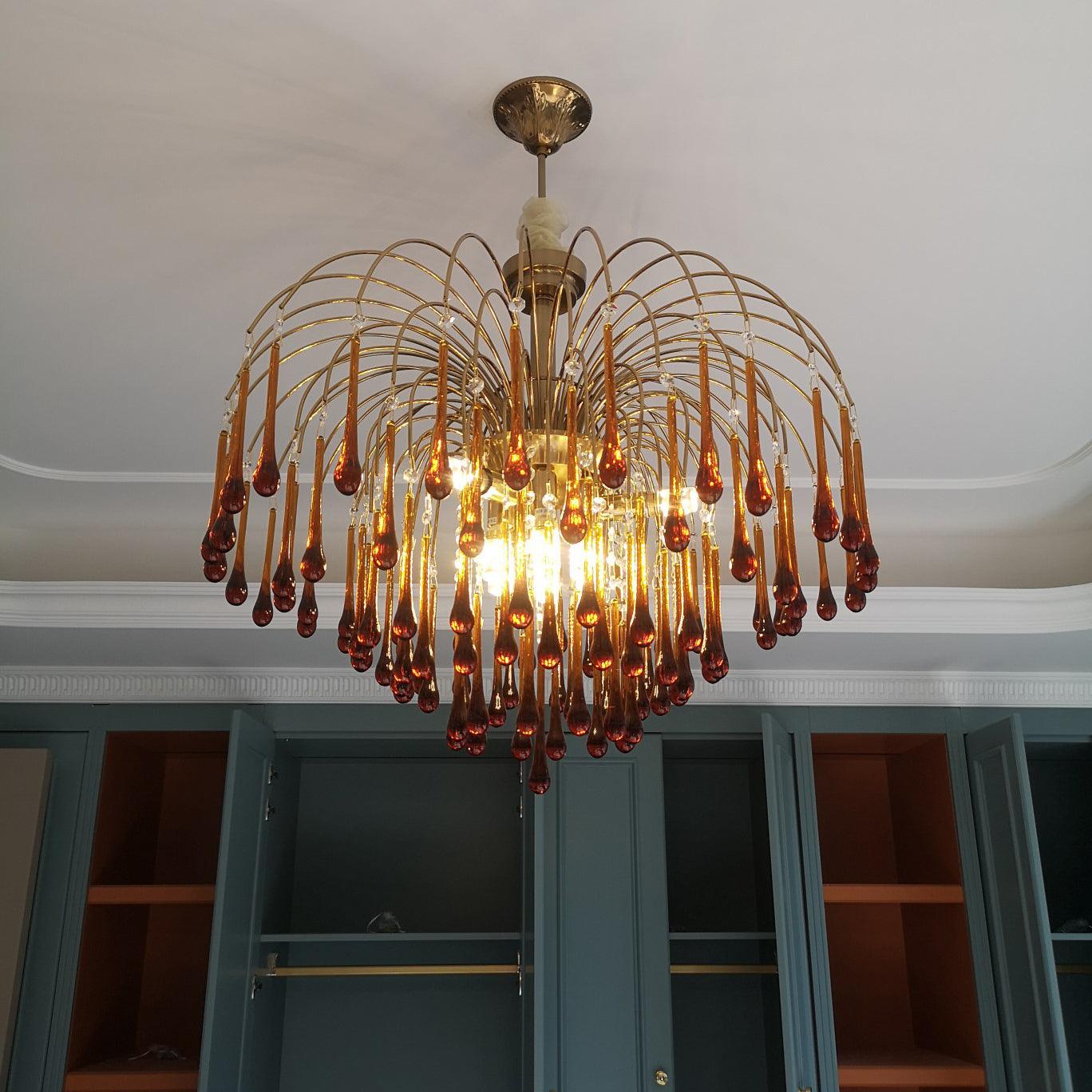 Lustra Chandelier Golden Arms and Crystal - Letslighting