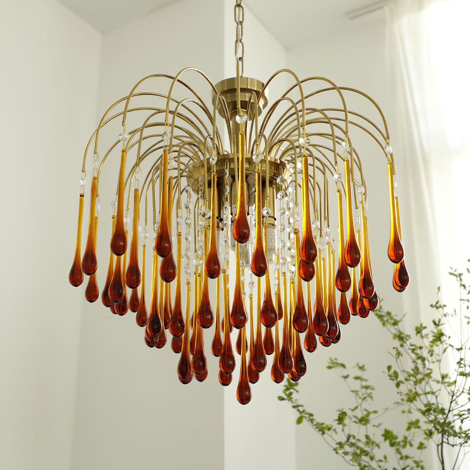 Lustra Chandelier Golden Arms and Crystal - Letslighting