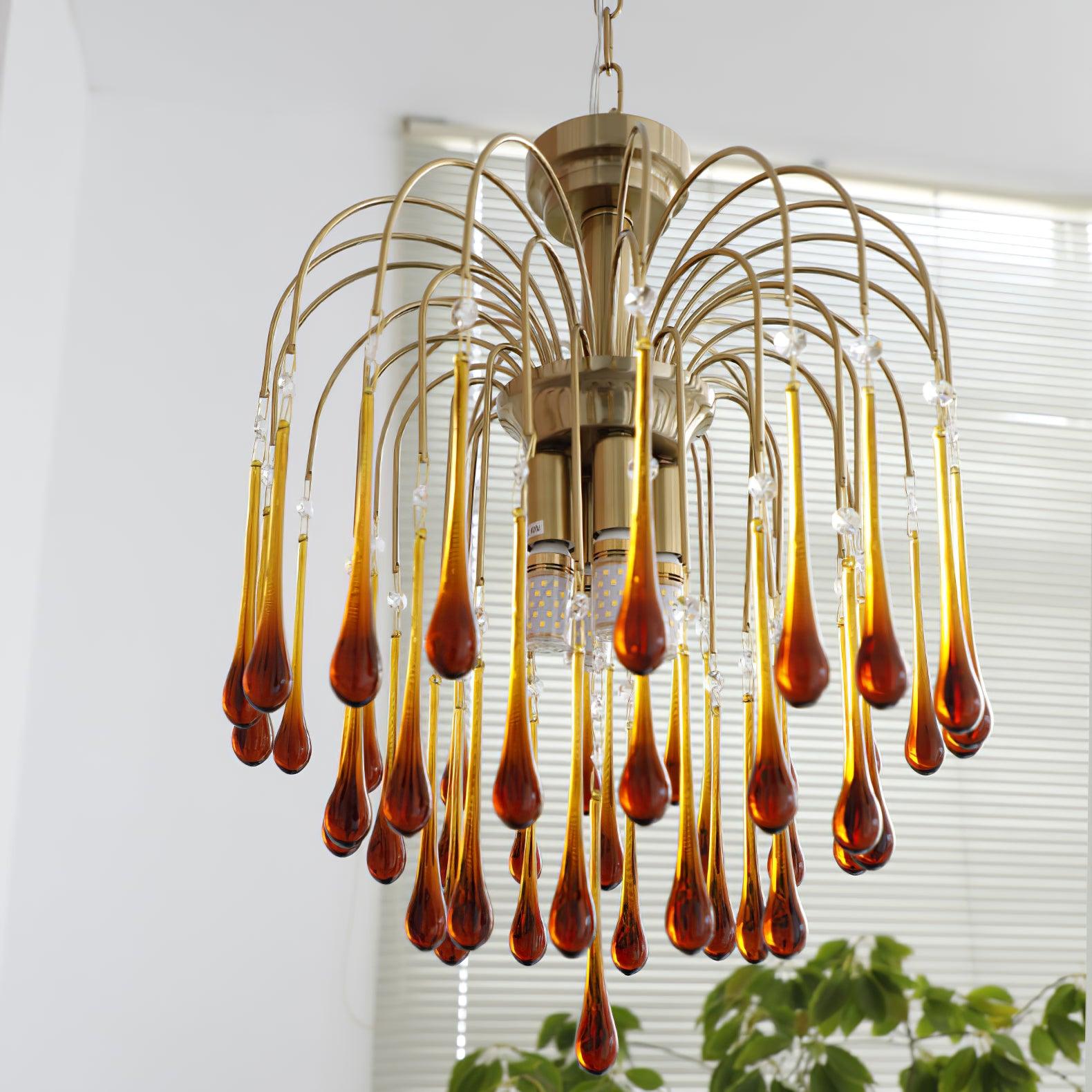 Lustra Chandelier Golden Arms and Crystal - Letslighting