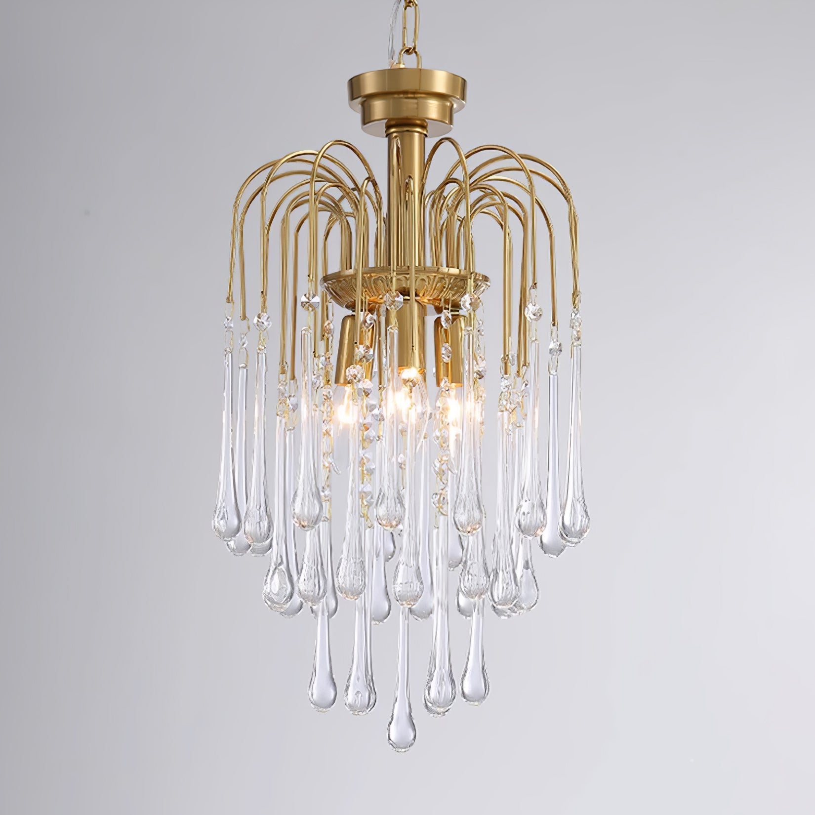 Lustra Chandelier Golden Arms and Crystal - Letslighting