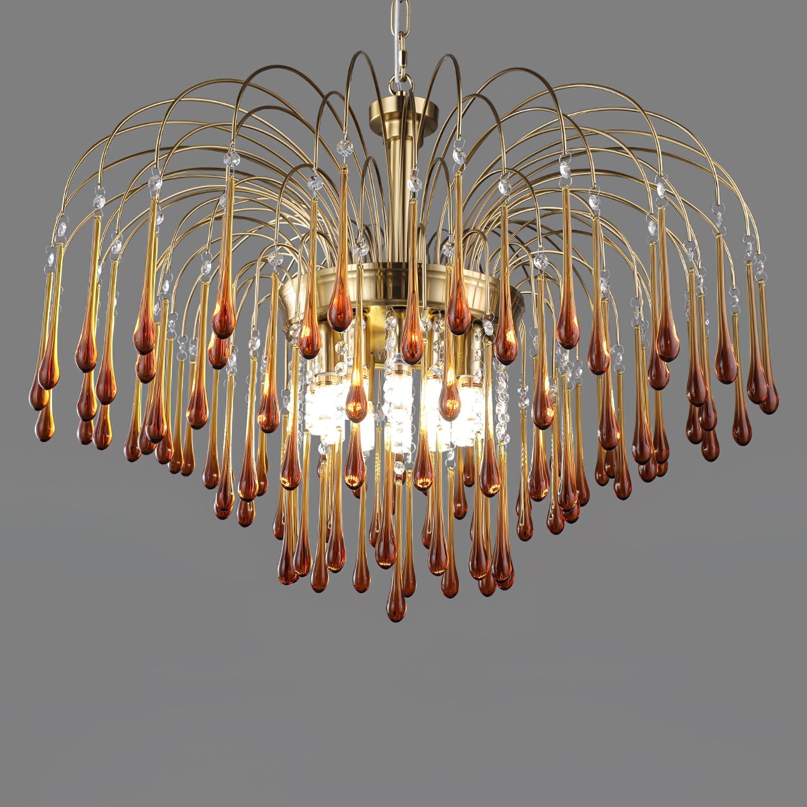 Lustra Chandelier Golden Arms and Crystal - Letslighting