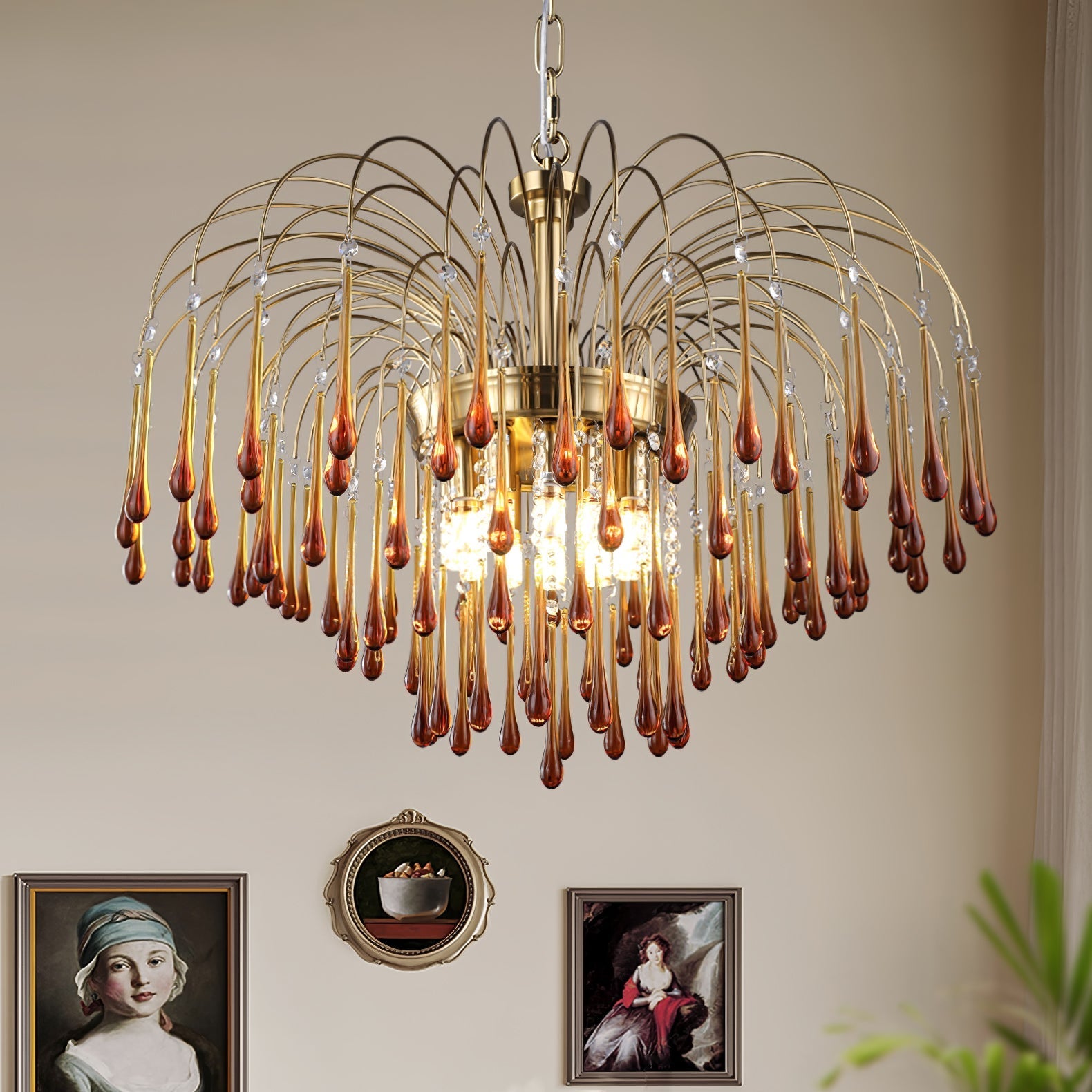 Lustra Chandelier Golden Arms and Crystal - Letslighting