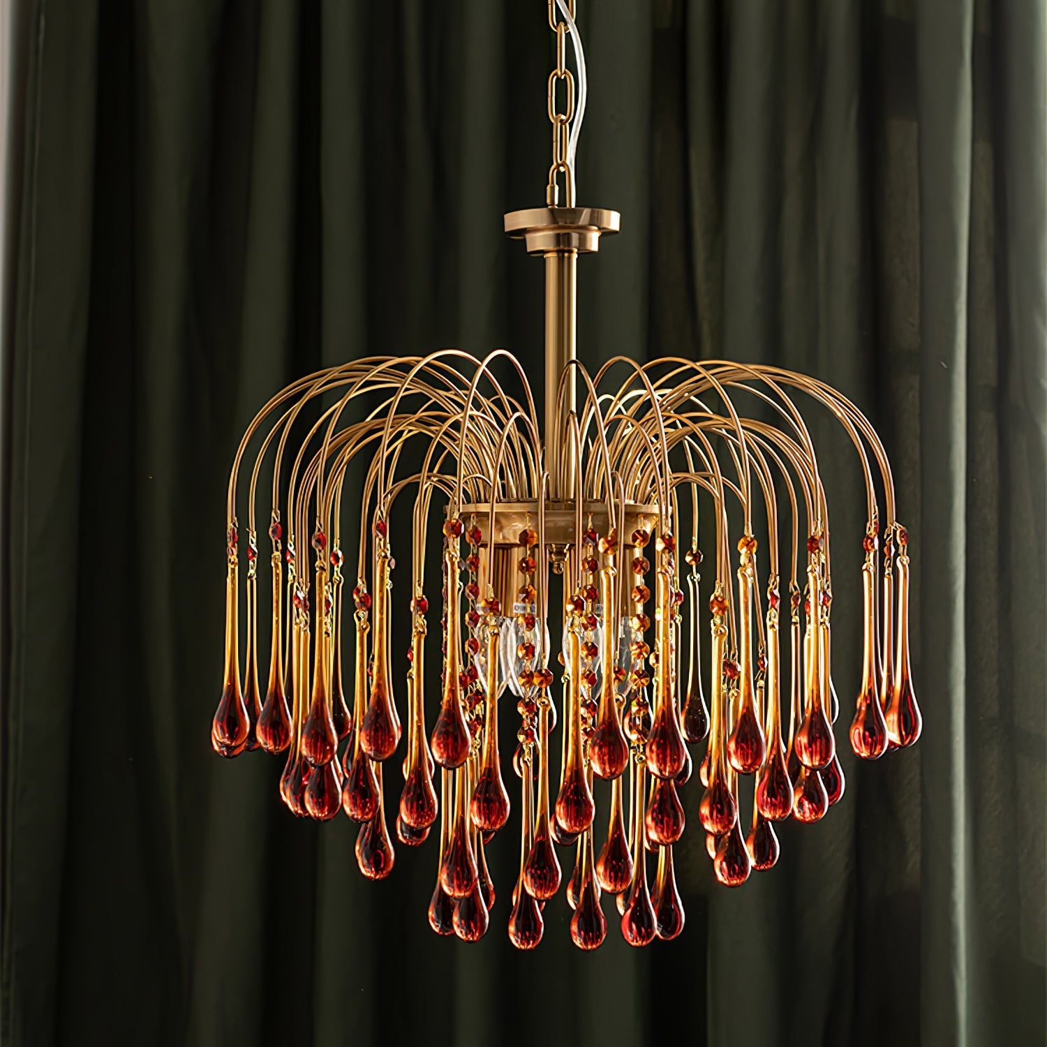 Lustra Chandelier Golden Arms and Crystal - Letslighting