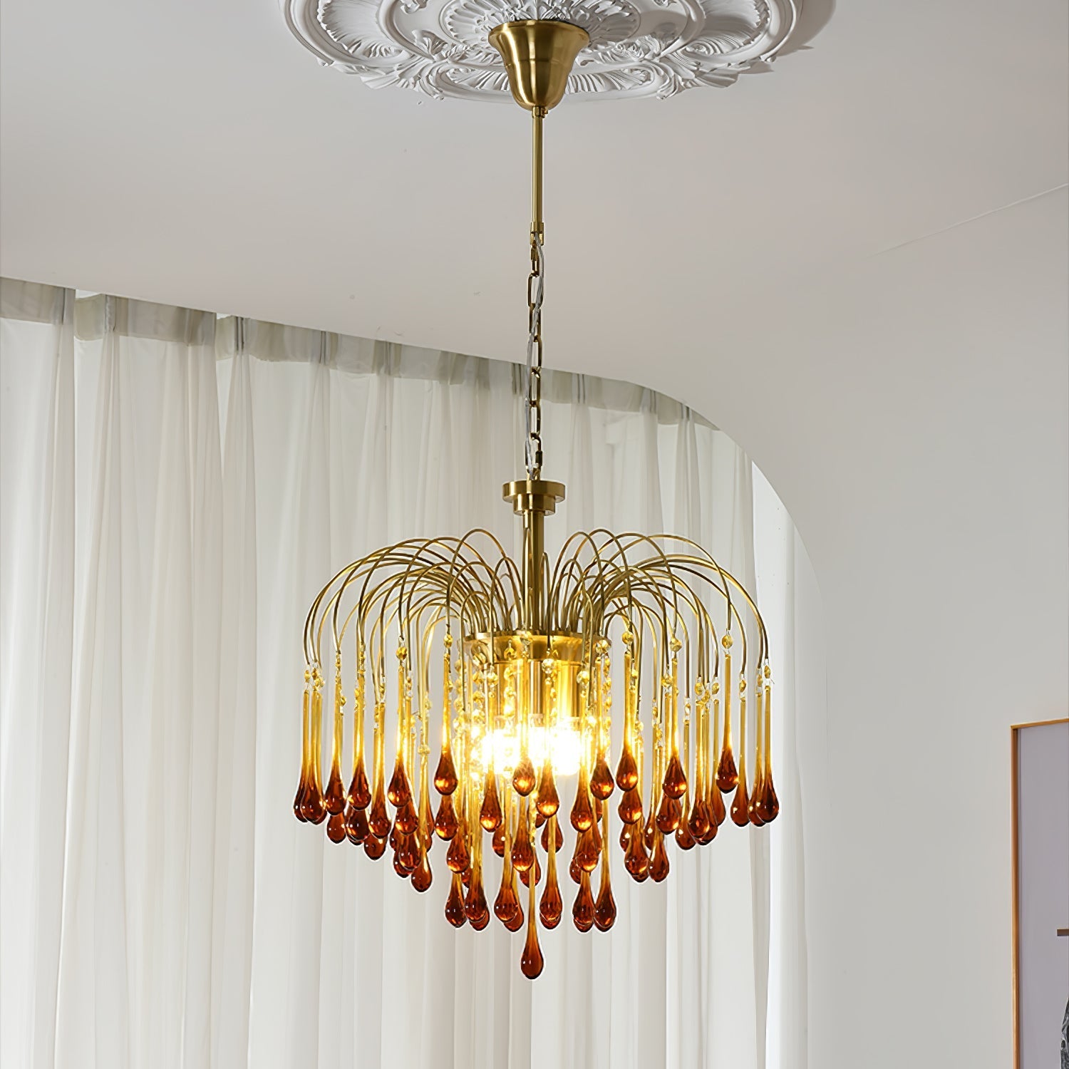 Lustra Chandelier Golden Arms and Crystal - Letslighting