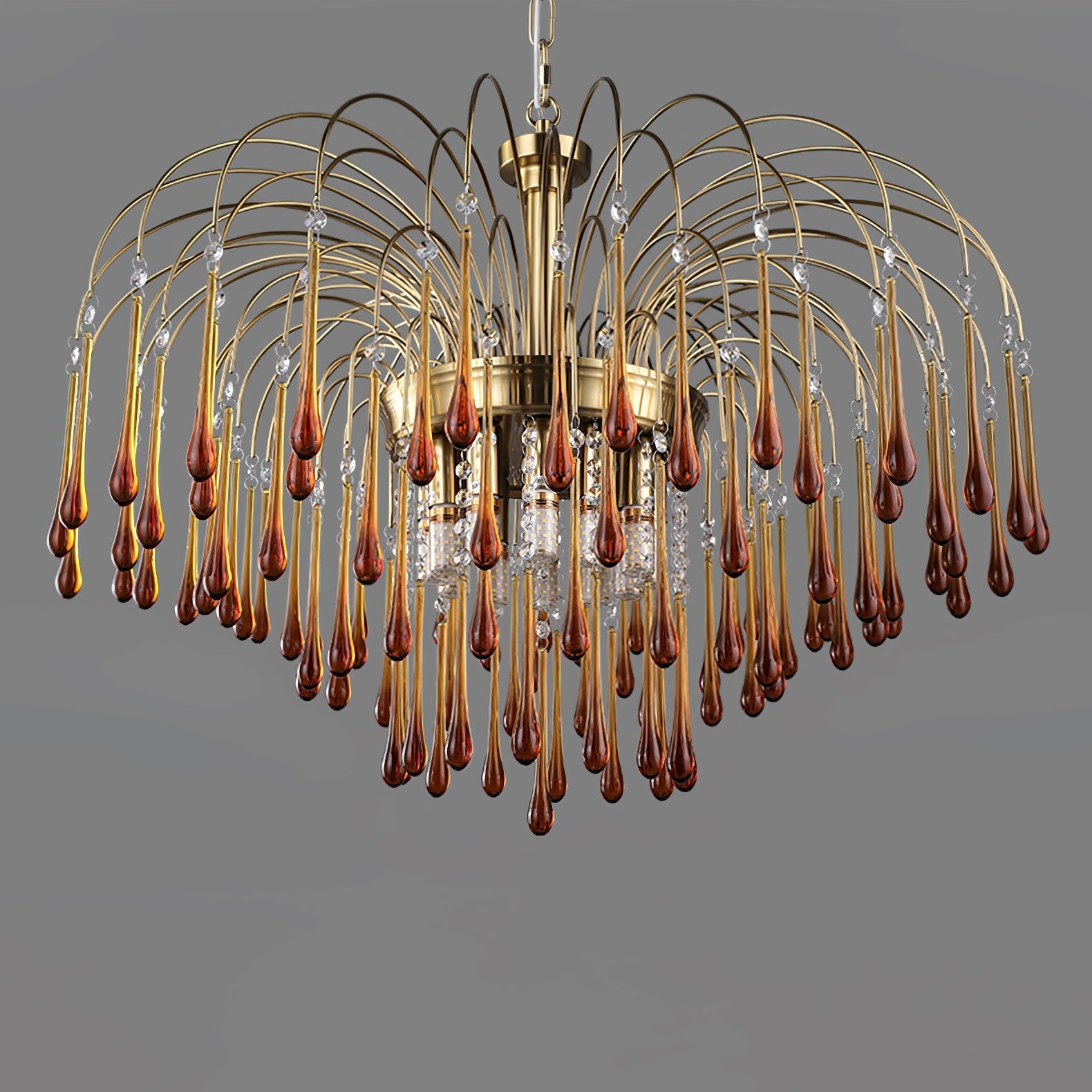 Lustra Chandelier Golden Arms and Crystal - Letslighting