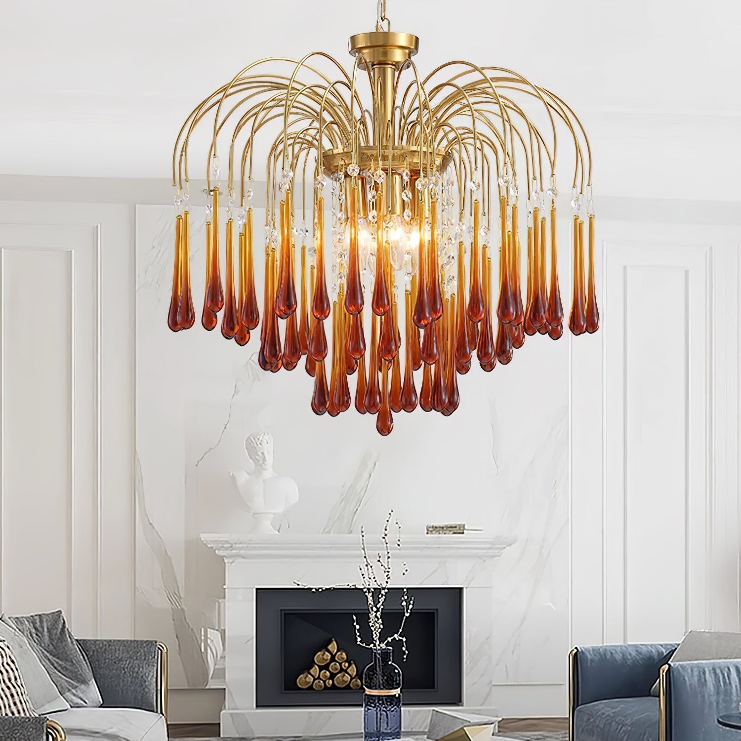 Lustra Chandelier Golden Arms and Crystal - Letslighting