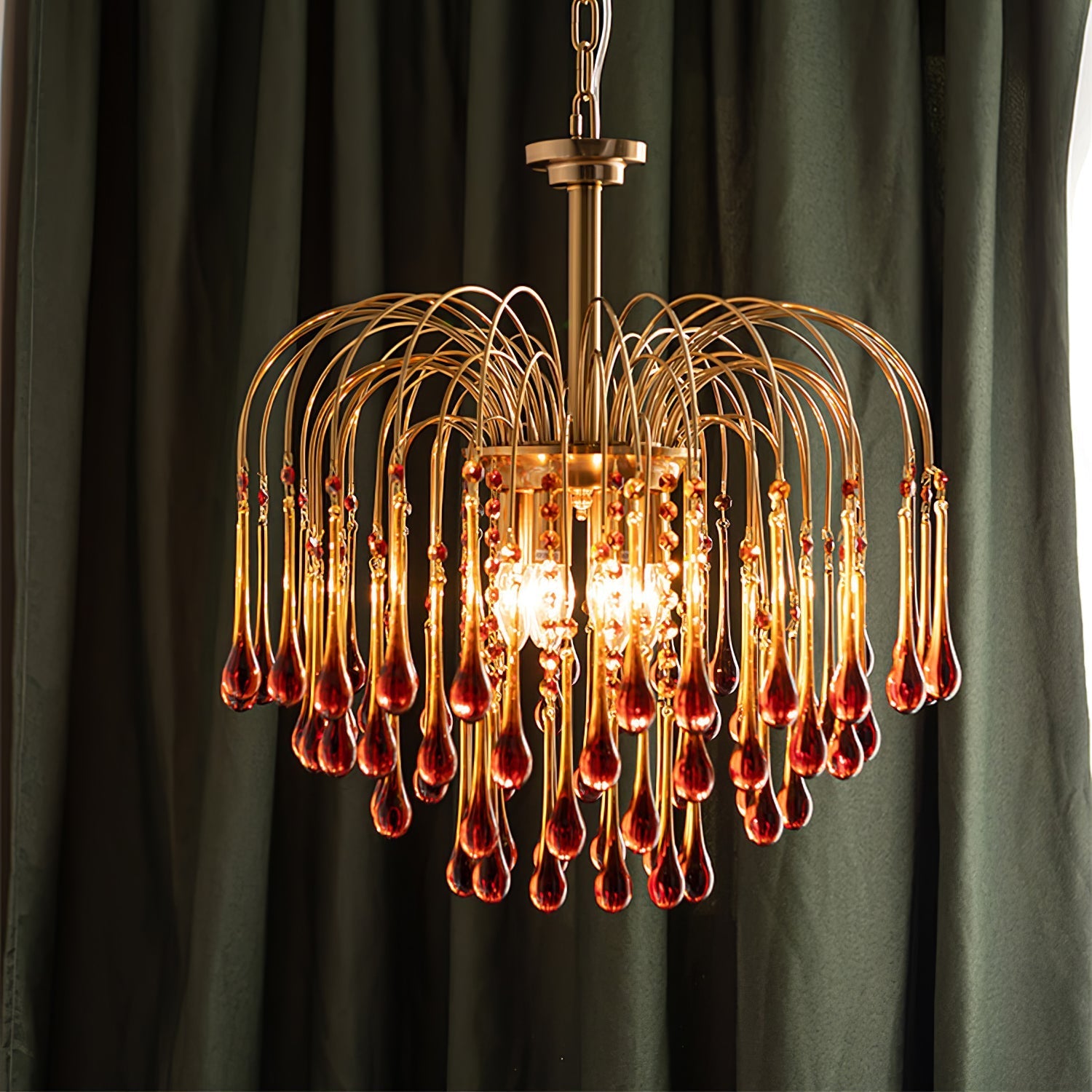 Lustra Chandelier Golden Arms and Crystal - Letslighting