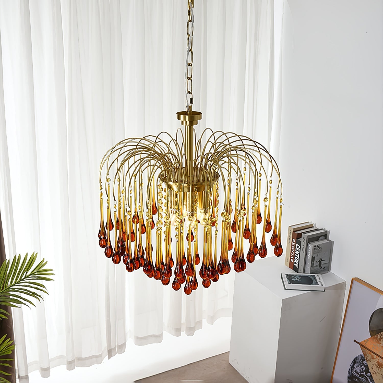 Lustra Chandelier Golden Arms and Crystal - Letslighting