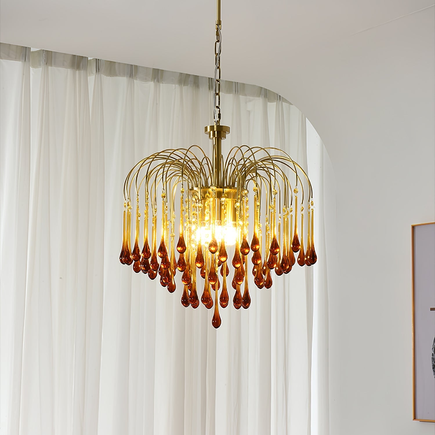 Lustra Chandelier Golden Arms and Crystal - Letslighting