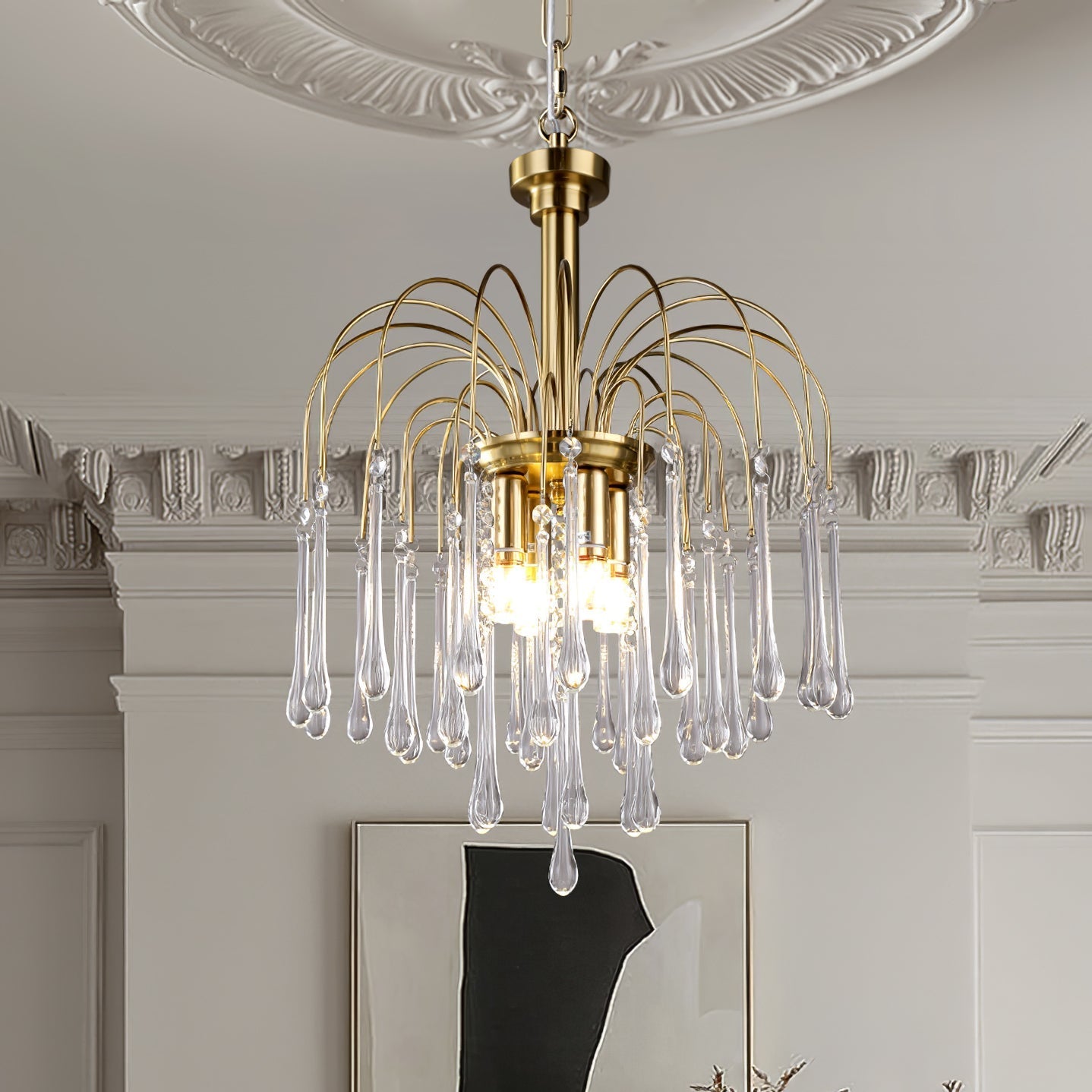 Lustra Chandelier Golden Arms and Crystal - Letslighting