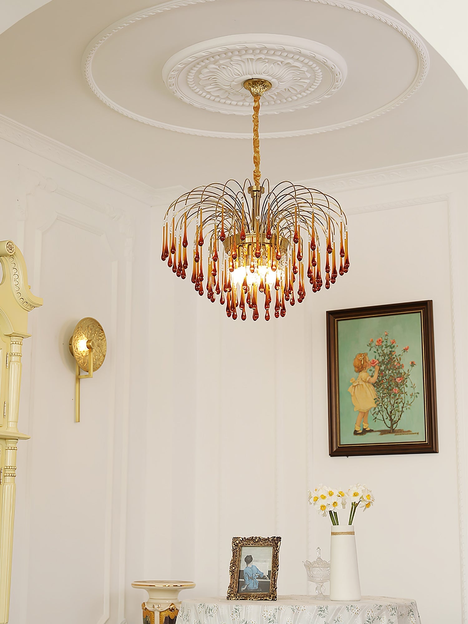 Lustra Chandelier Golden Arms and Crystal - Letslighting