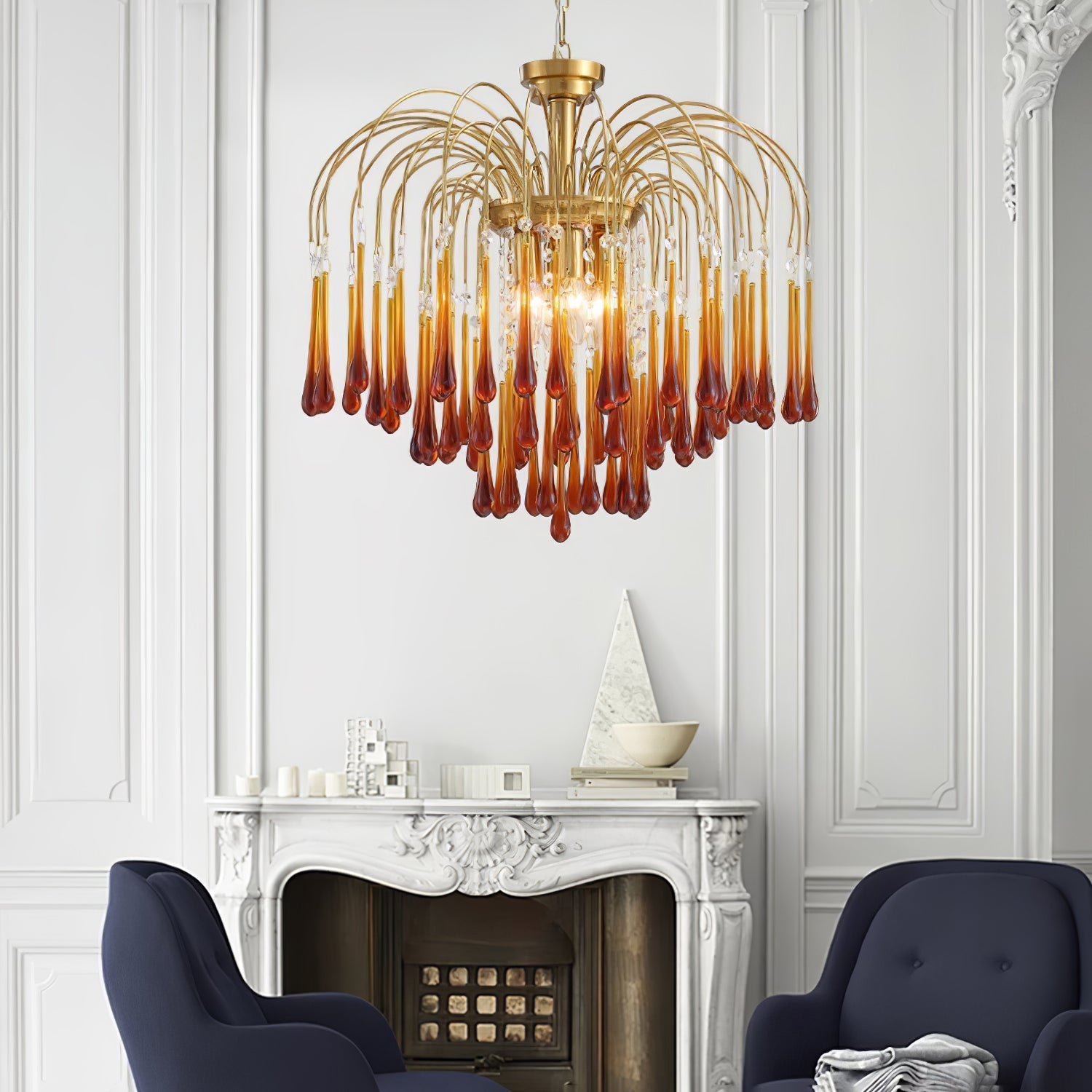 Lustra Chandelier Golden Arms and Crystal - Letslighting