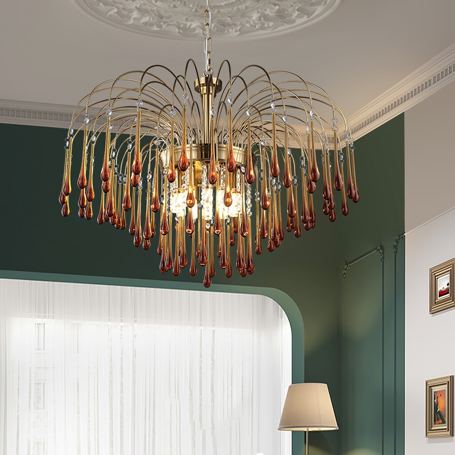Lustra Chandelier Golden Arms and Crystal - Letslighting