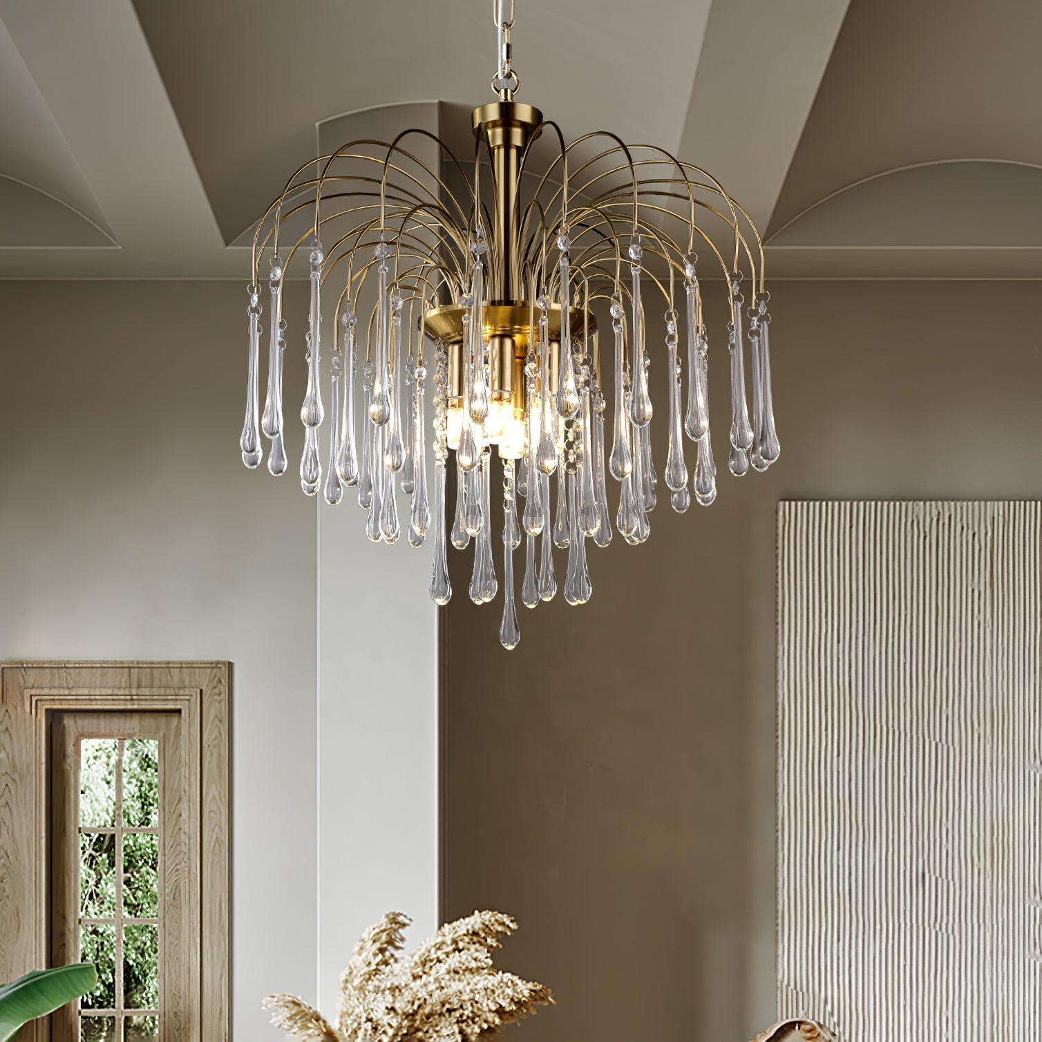 Lustra Chandelier Golden Arms and Crystal - Letslighting
