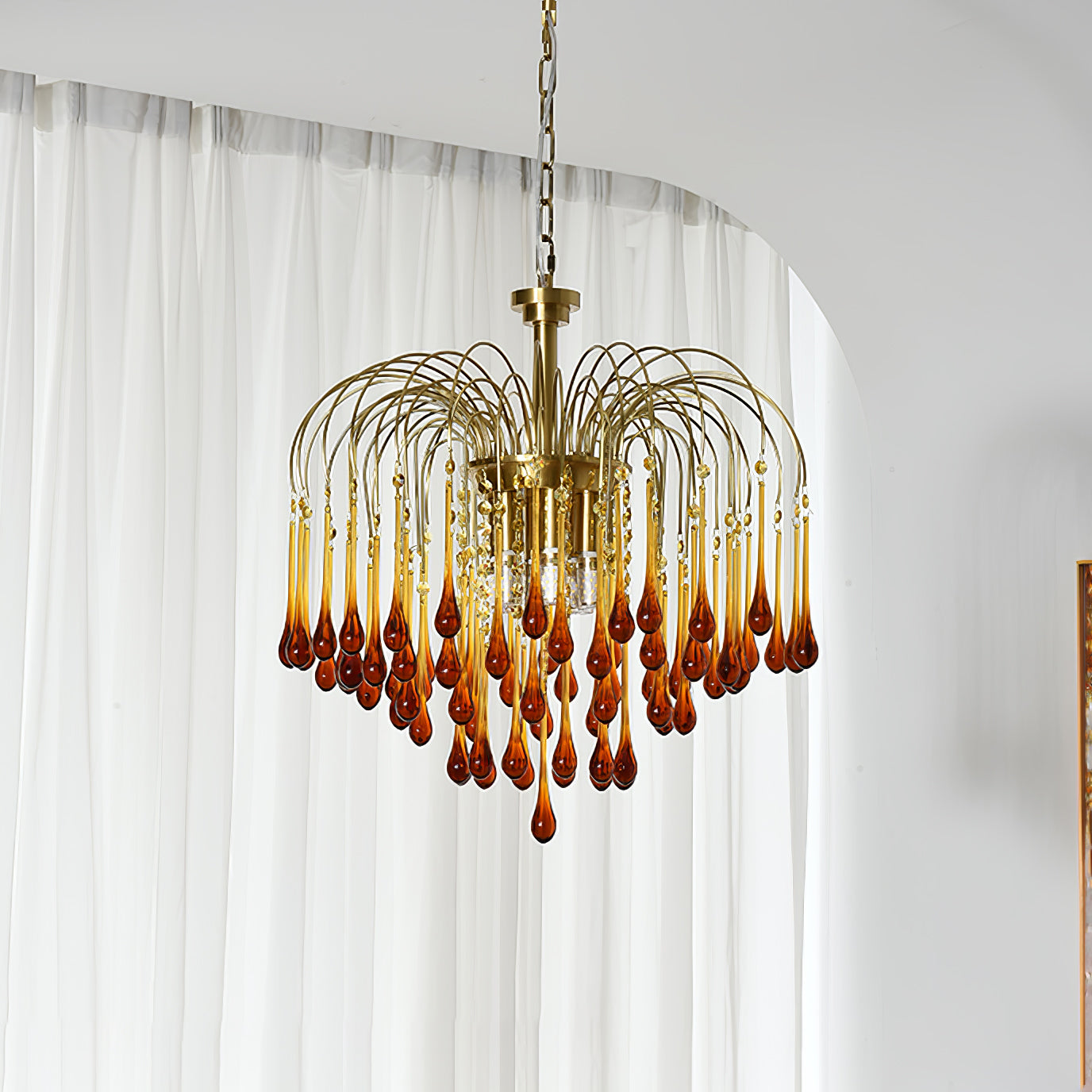 Lustra Chandelier Golden Arms and Crystal - Letslighting