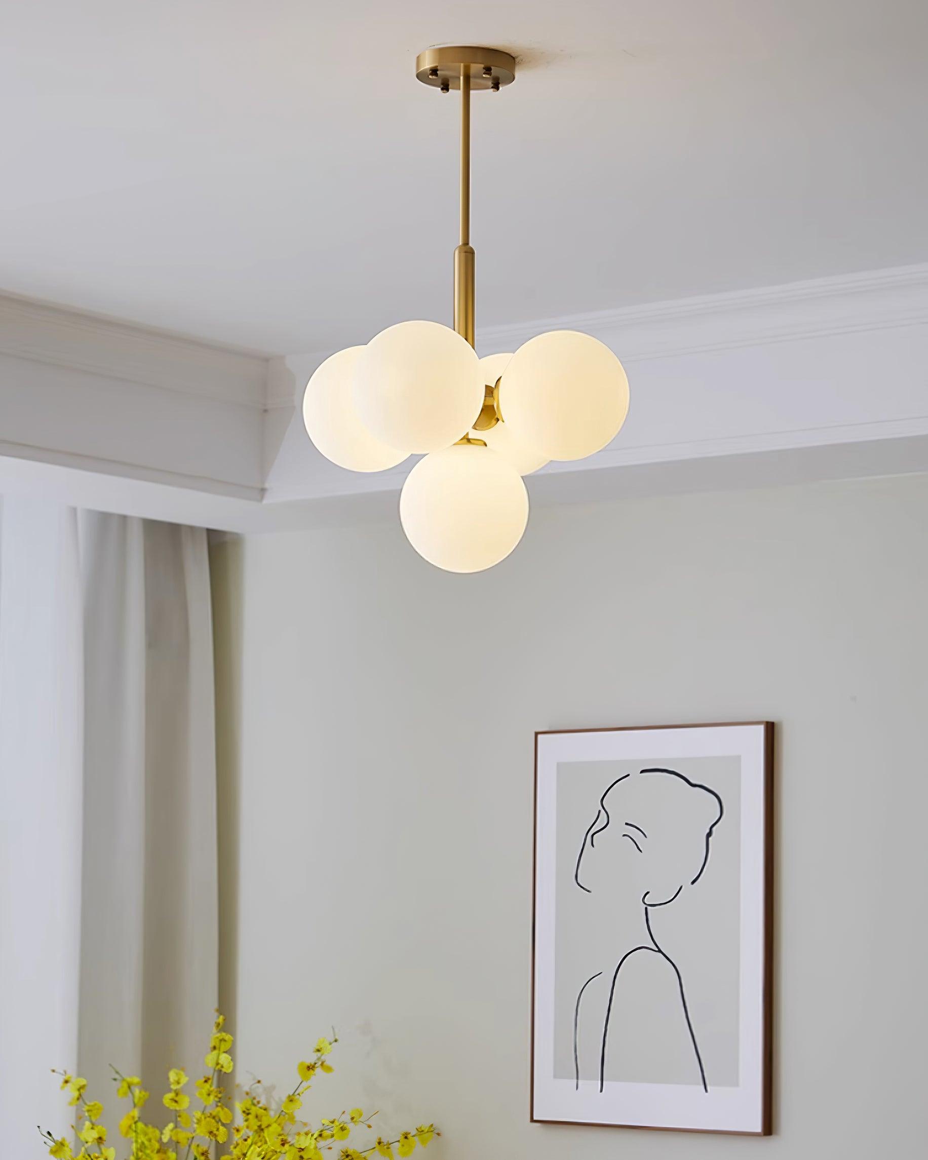Chandelier Glass Globe Cluster Brass Frame Modern Minimalist Home - Letslighting