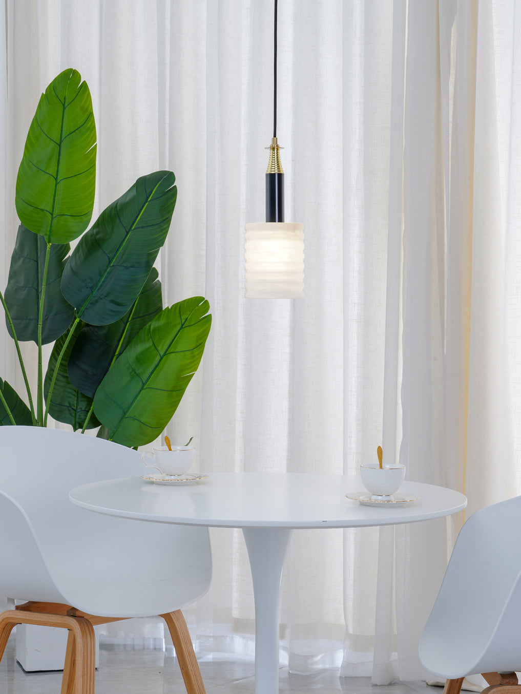 Alabaster Pendant Lamp Ribbed Cylinder - Letslighting