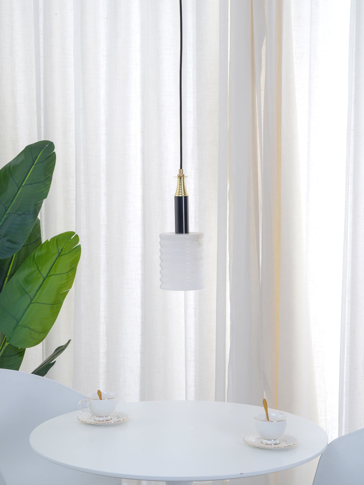 Alabaster Pendant Lamp Ribbed Cylinder - Letslighting