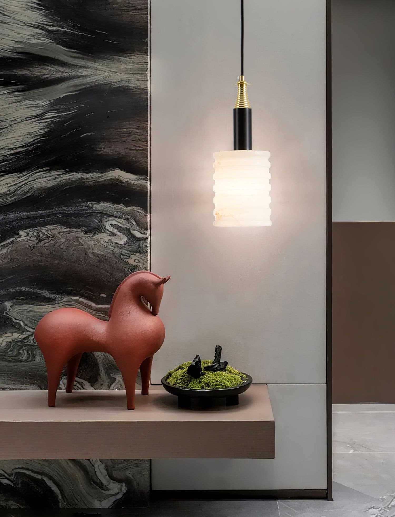 Alabaster Pendant Lamp Ribbed Cylinder - Letslighting