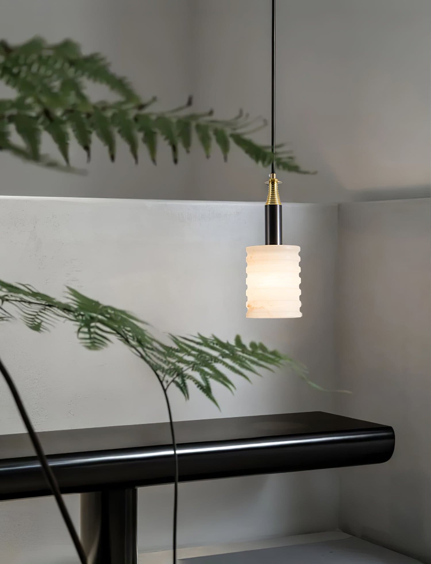Alabaster Pendant Lamp Ribbed Cylinder - Letslighting