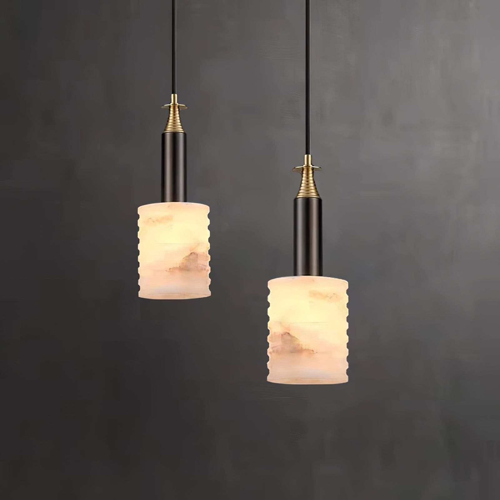Alabaster Pendant Lamp Ribbed Cylinder - Letslighting