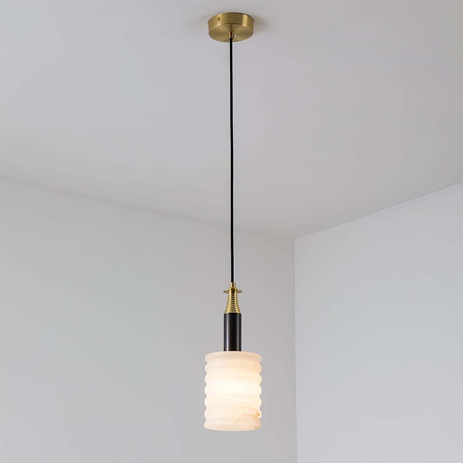 Alabaster Pendant Lamp Ribbed Cylinder - Letslighting