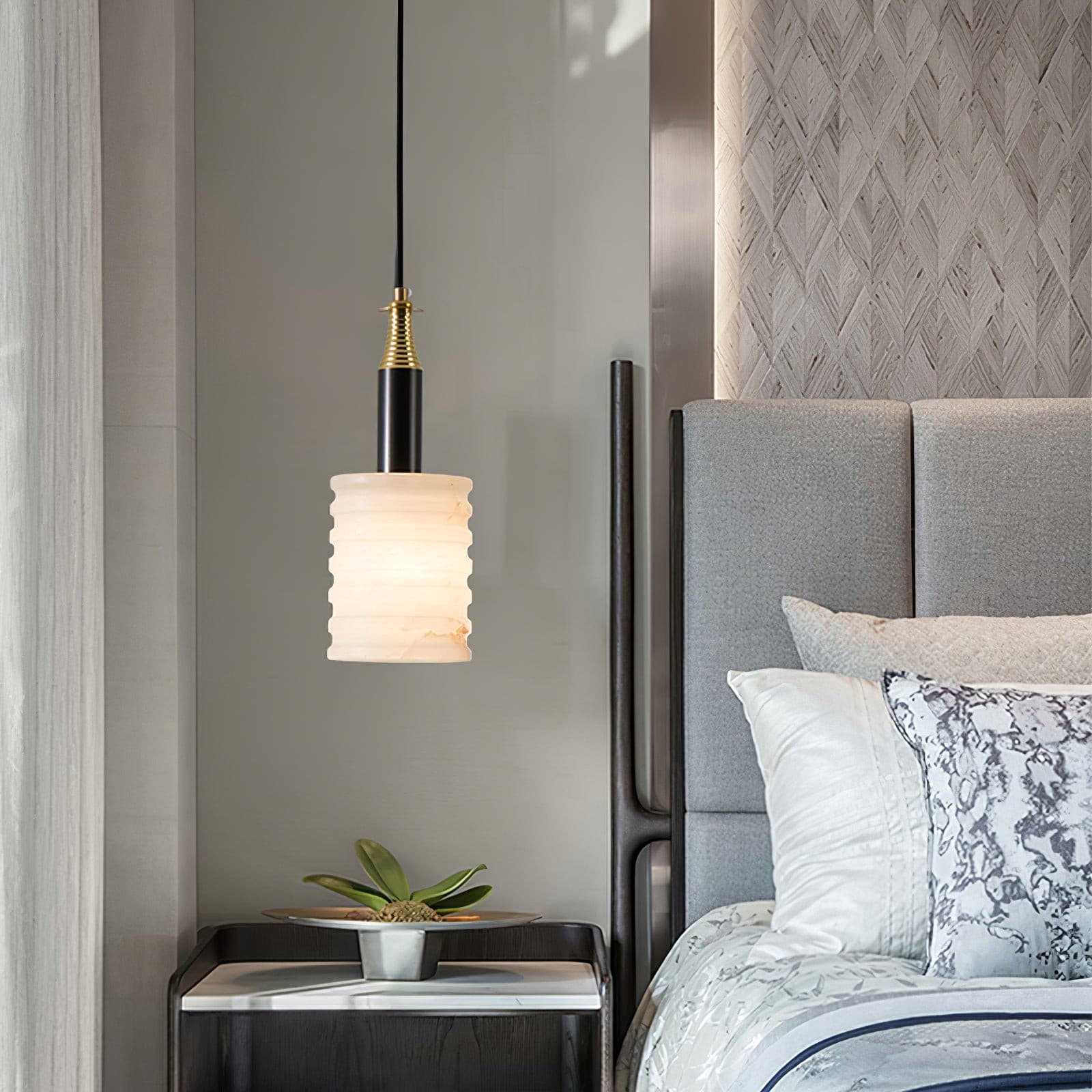 Alabaster Pendant Lamp Ribbed Cylinder - Letslighting