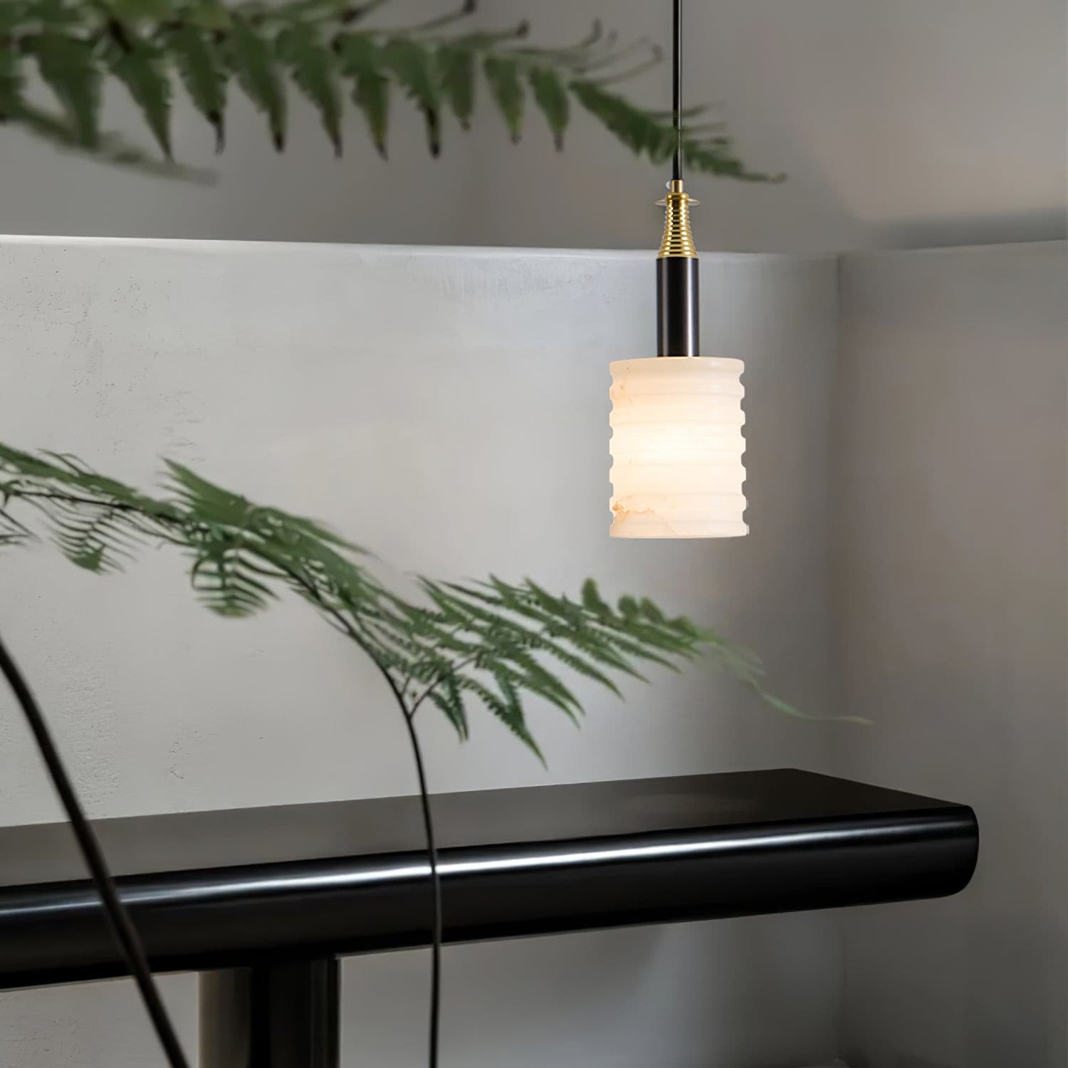 Alabaster Pendant Lamp Ribbed Cylinder - Letslighting
