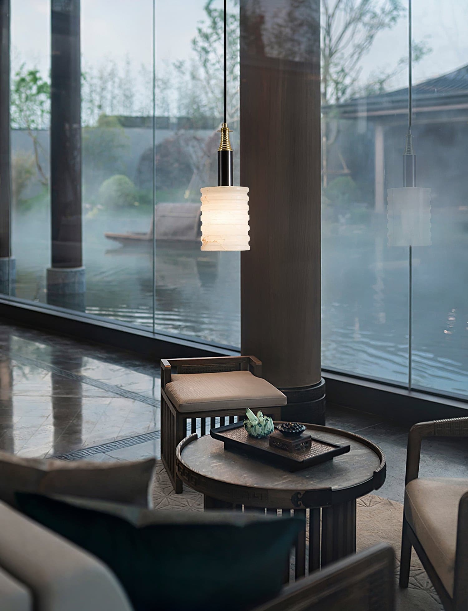 Alabaster Pendant Lamp Ribbed Cylinder - Letslighting