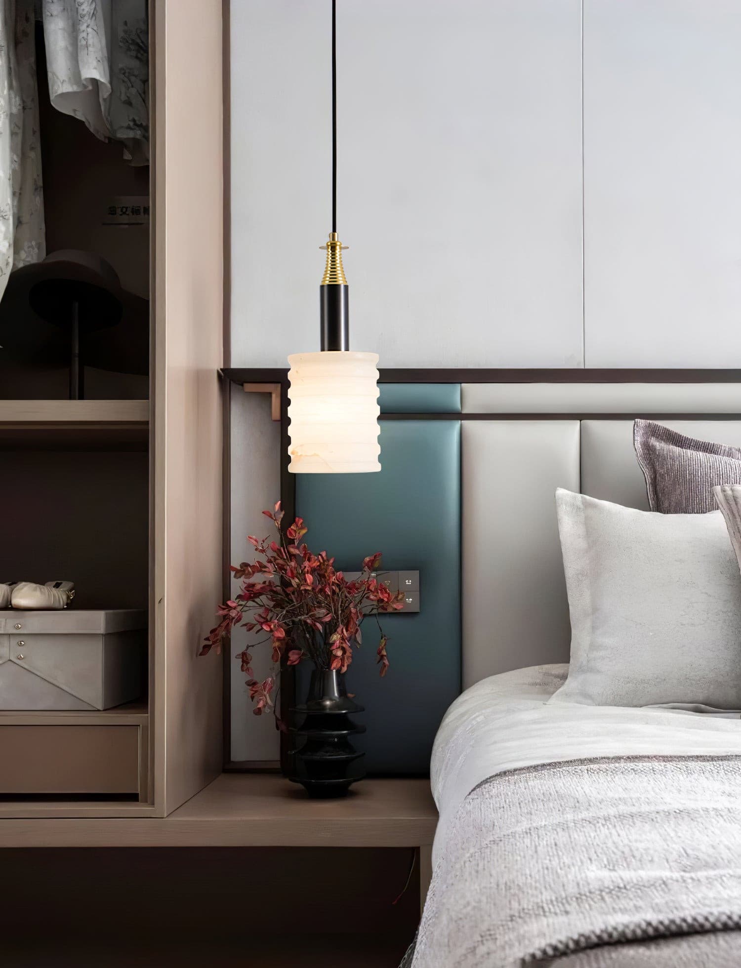 Alabaster Pendant Lamp Ribbed Cylinder - Letslighting