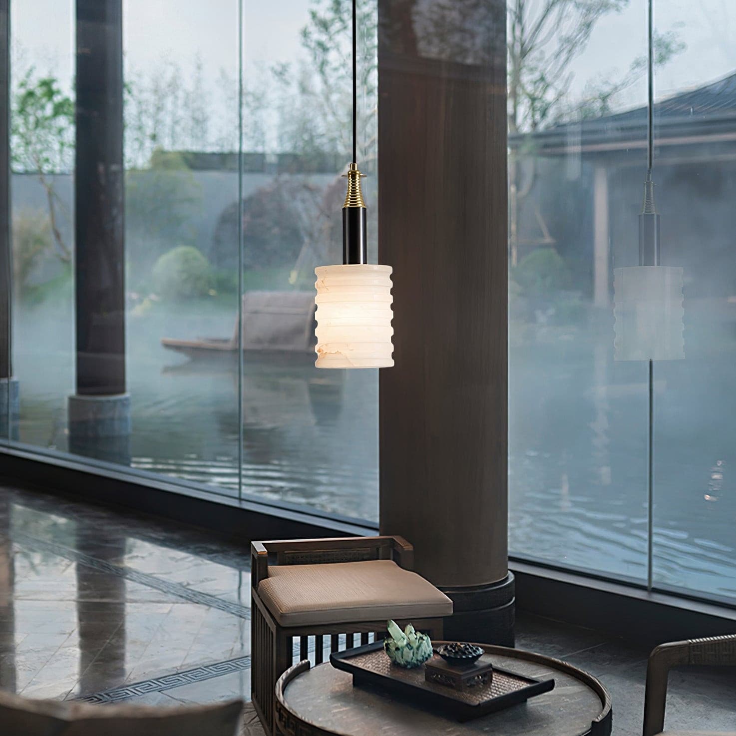 Alabaster Pendant Lamp Ribbed Cylinder - Letslighting
