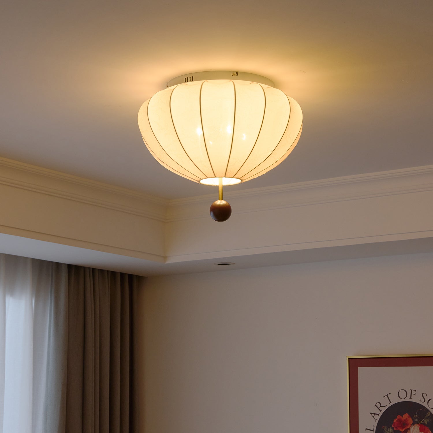 Lustra Ceiling Light Wood Fabric Lantern - Letslighting
