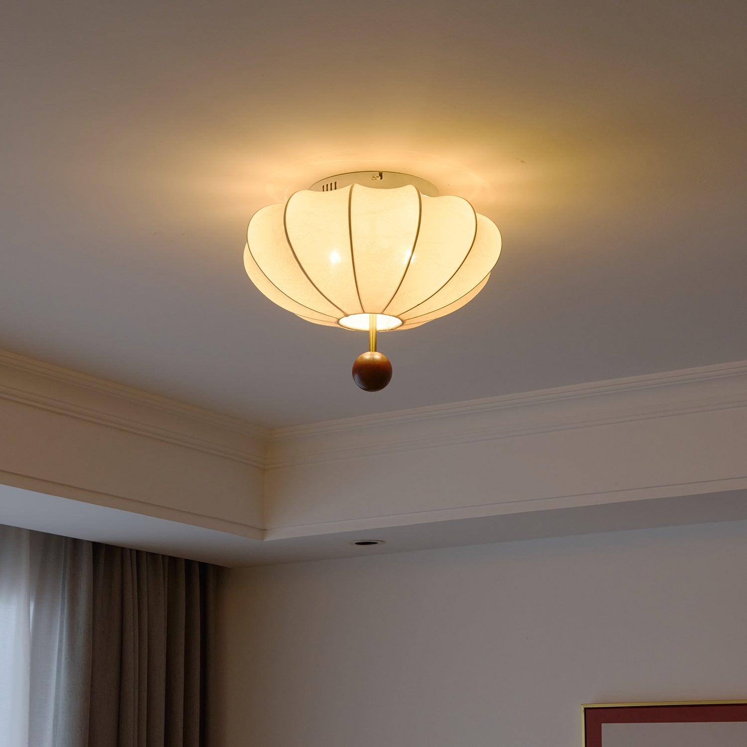 Lustra Ceiling Light Wood Fabric Lantern - Letslighting