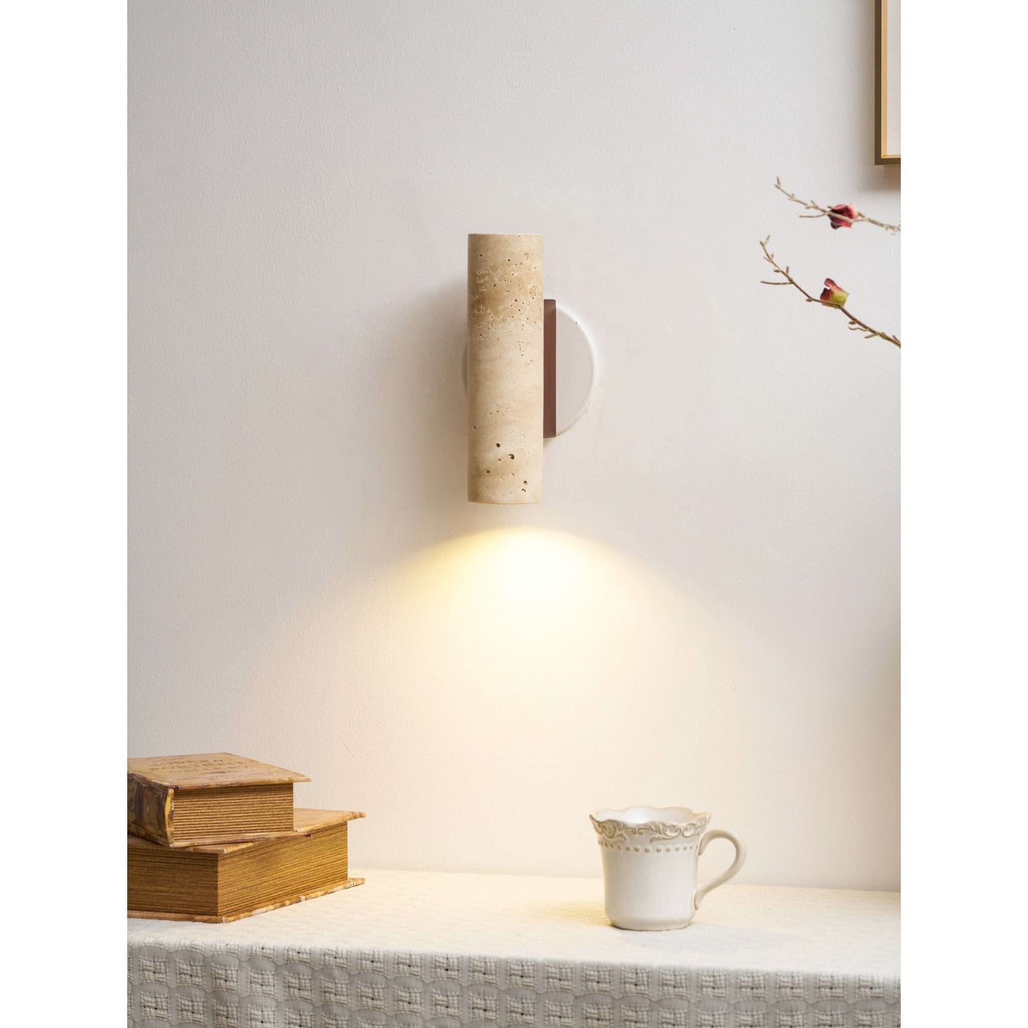 Celore Cylinder-Wood Travertine Wall Light - Letslighting