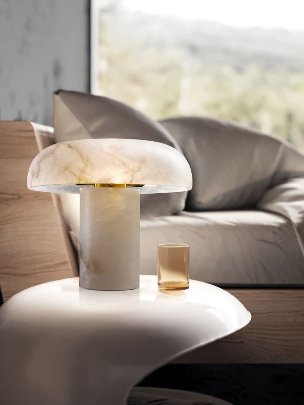 Table Lamp Alabaster Mushroom Shade Brass Base Sculptural Warm - Letslighting