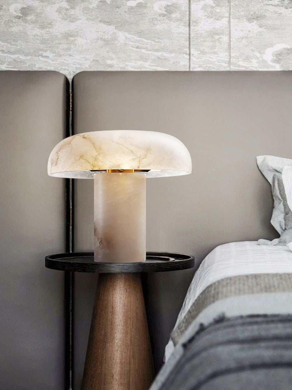 Table Lamp Alabaster Mushroom Shade Brass Base Sculptural Warm - Letslighting