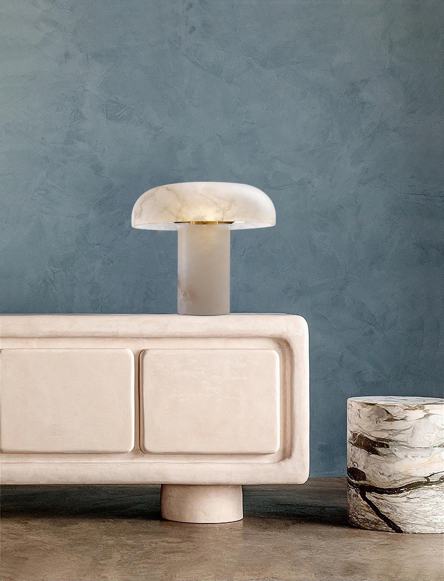 Table Lamp Alabaster Mushroom Shade Brass Base Sculptural Warm - Letslighting