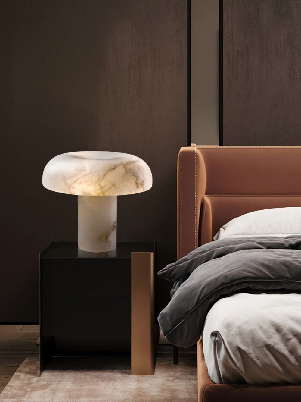 Table Lamp Alabaster Mushroom Shade Brass Base Sculptural Warm - Letslighting