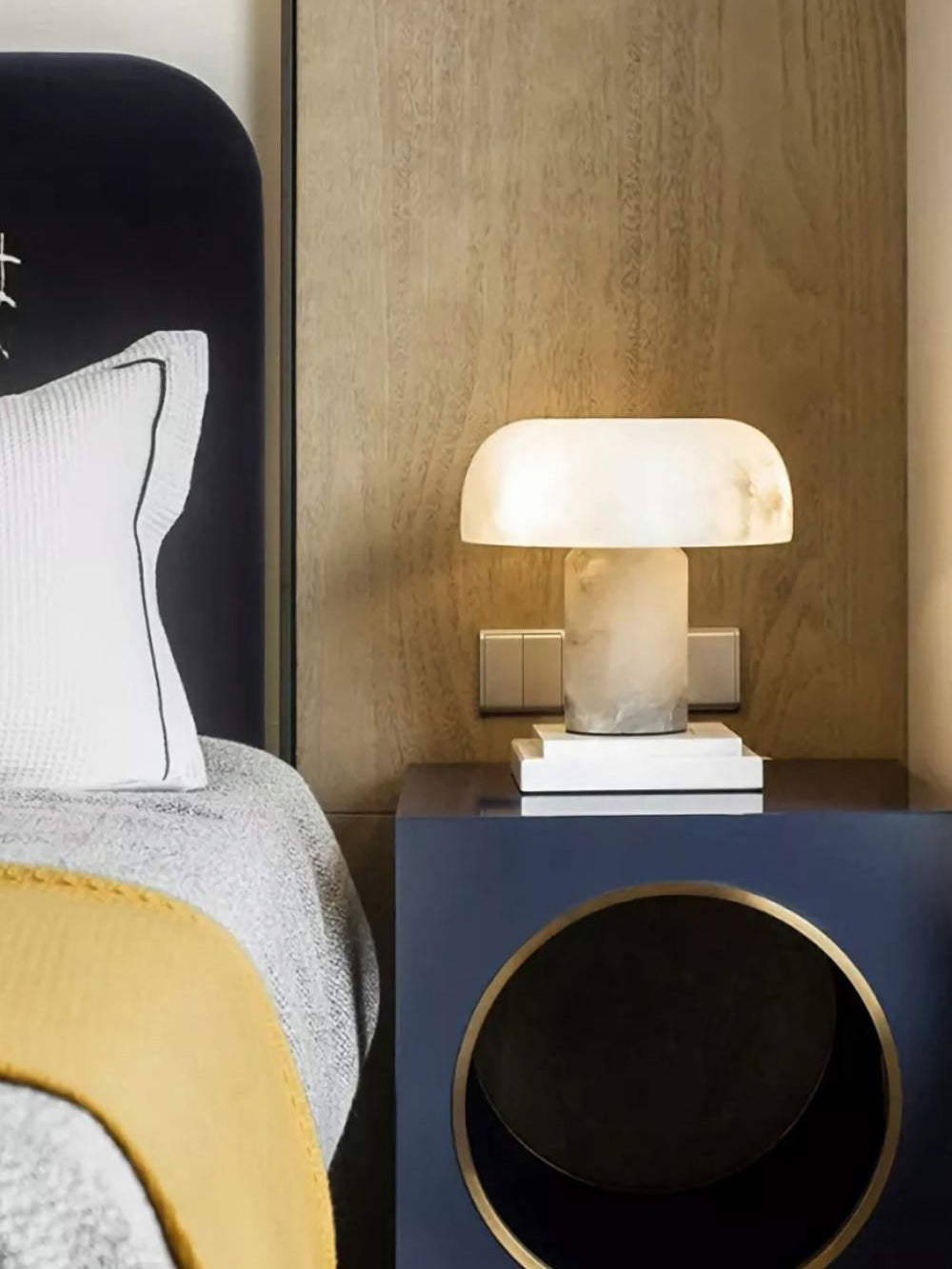 Table Lamp Alabaster Mushroom Shade Brass Base Sculptural Warm - Letslighting
