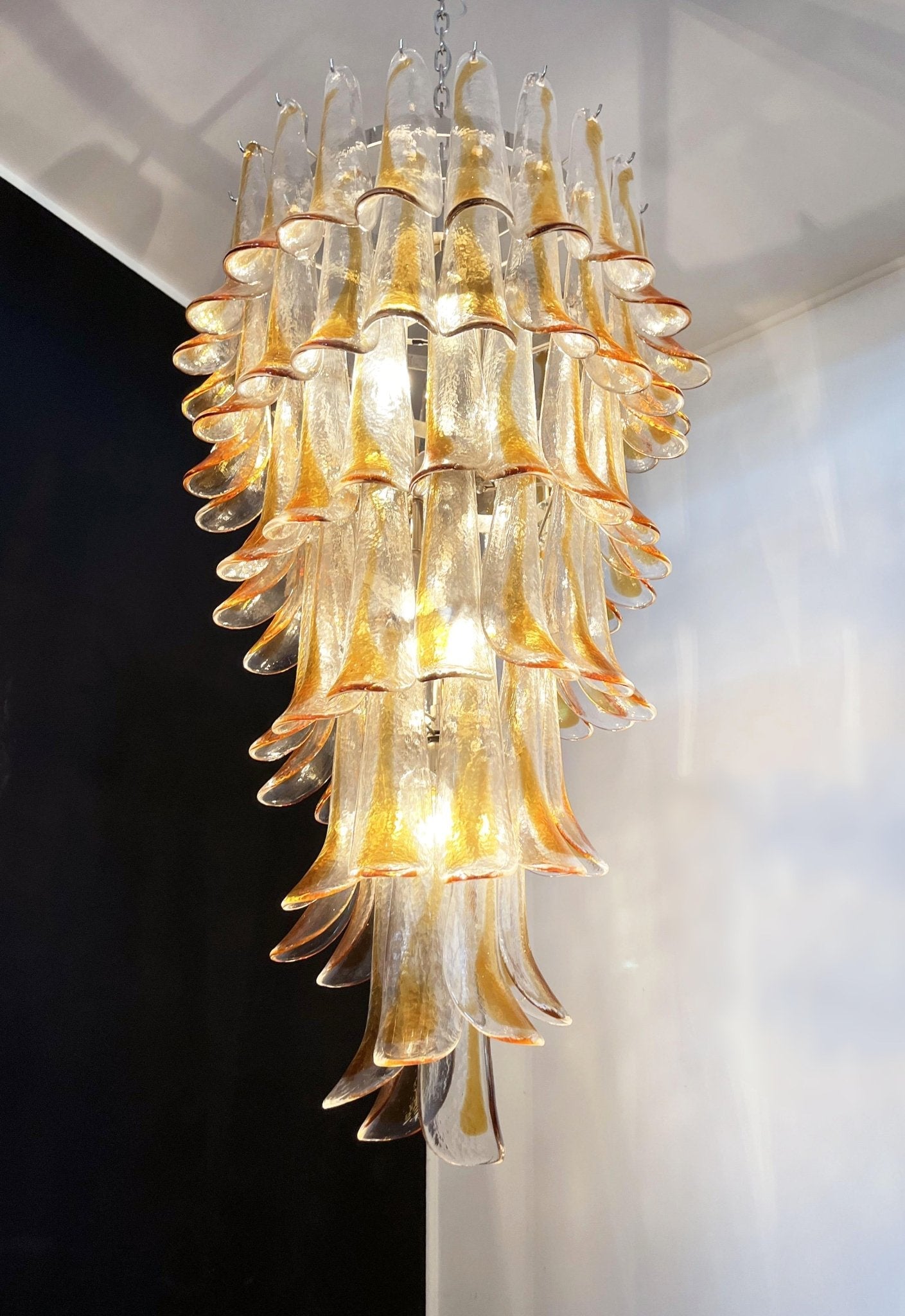 Aurora Chandelier Gold Murano Glass Petals Layered Cascading