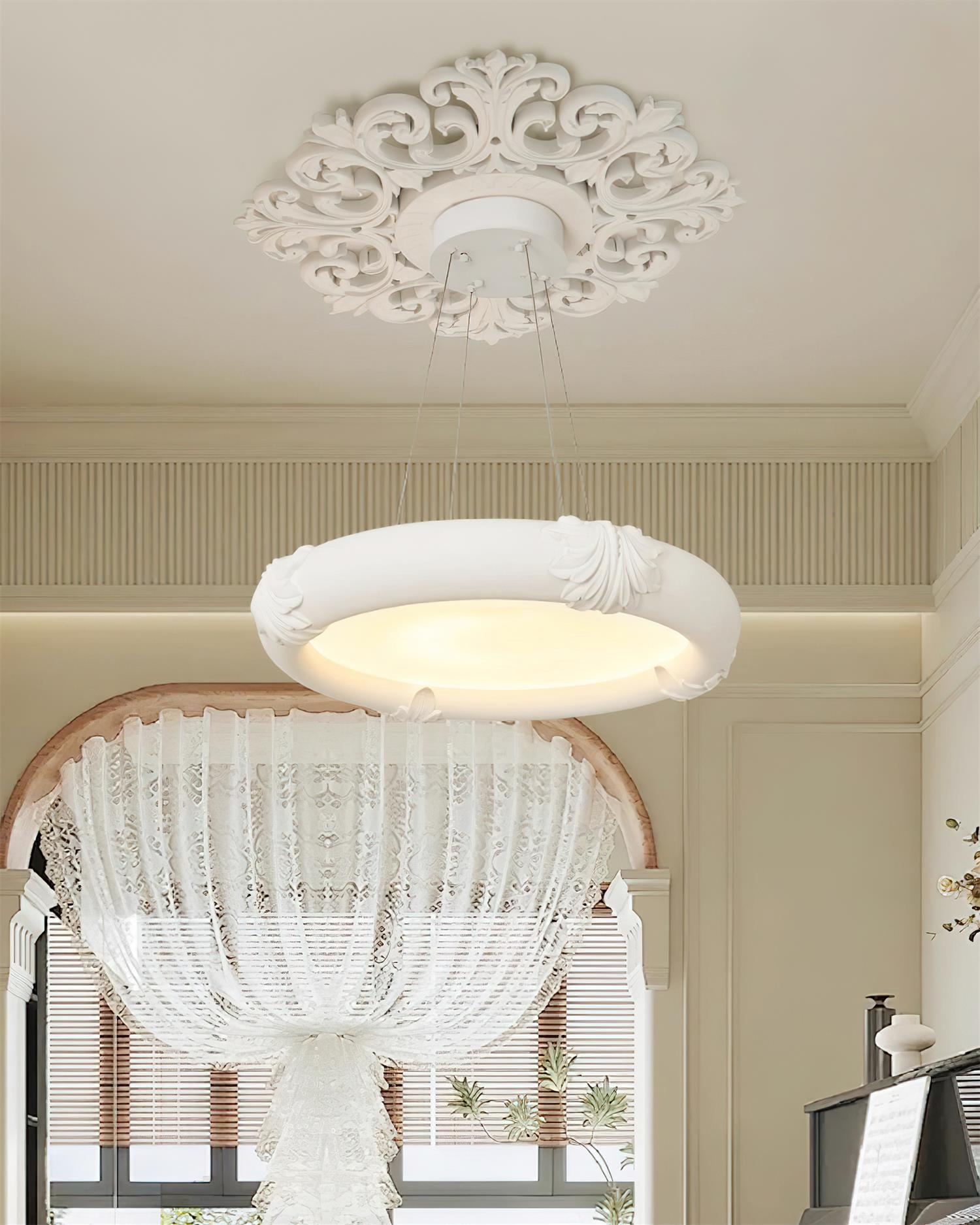 Marika Chandelier Plaster Circular Floral - Letslighting