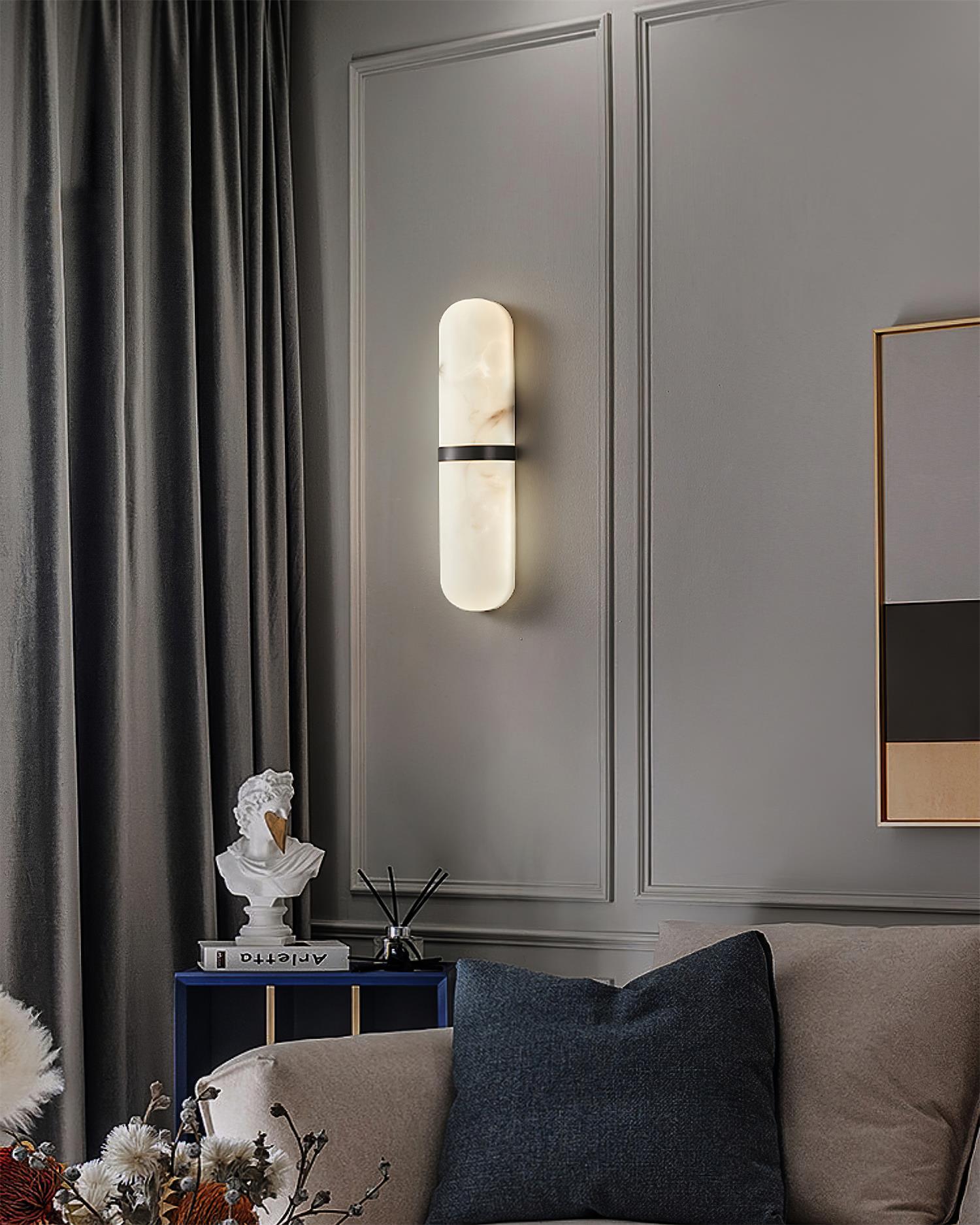 Wall Lamp Alabaster Capsule Brass Band Soft Luxe Ambient Glow - Letslighting