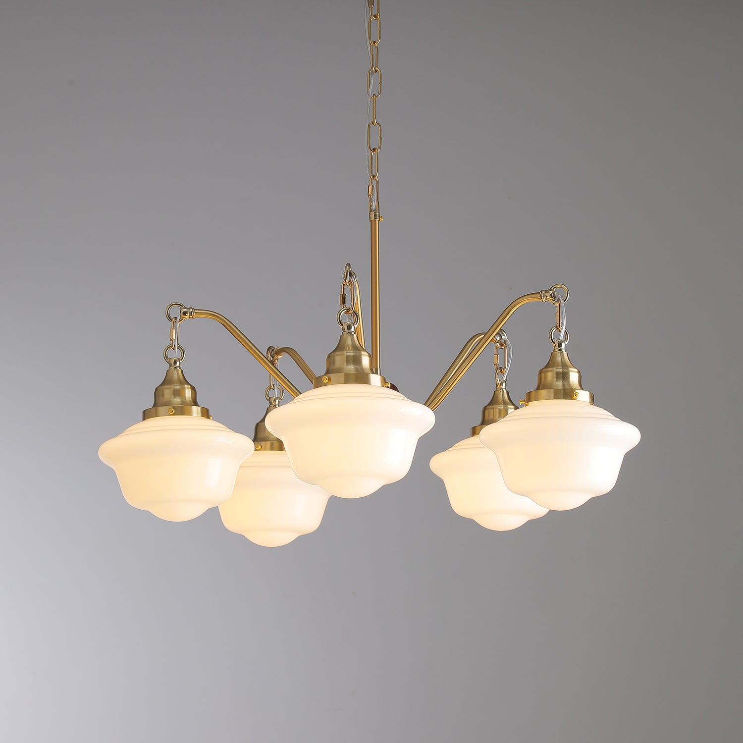 Lustra Chandelier Brass Wood Frosted Glass Classic - Letslighting