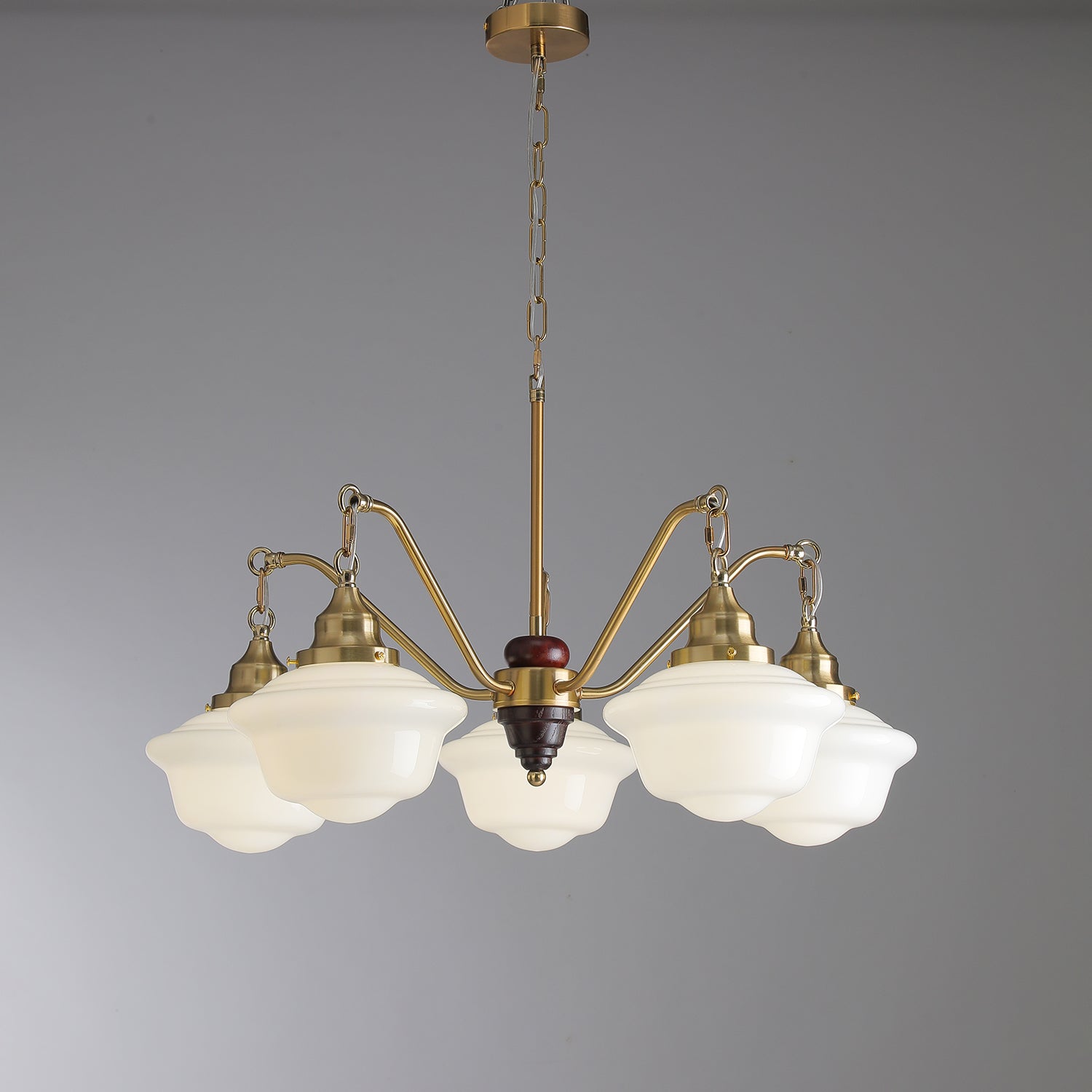 Lustra Chandelier Brass Wood Frosted Glass Classic - Letslighting