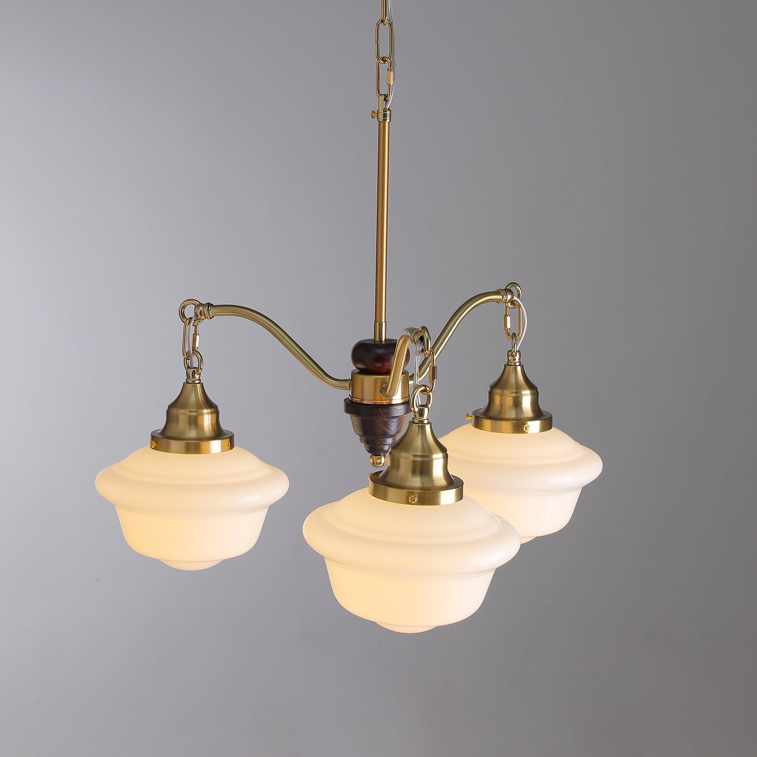 Lustra Chandelier Brass Wood Frosted Glass Classic - Letslighting