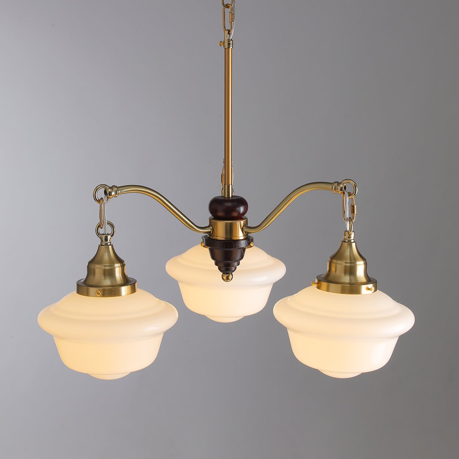 Lustra Chandelier Brass Wood Frosted Glass Classic - Letslighting