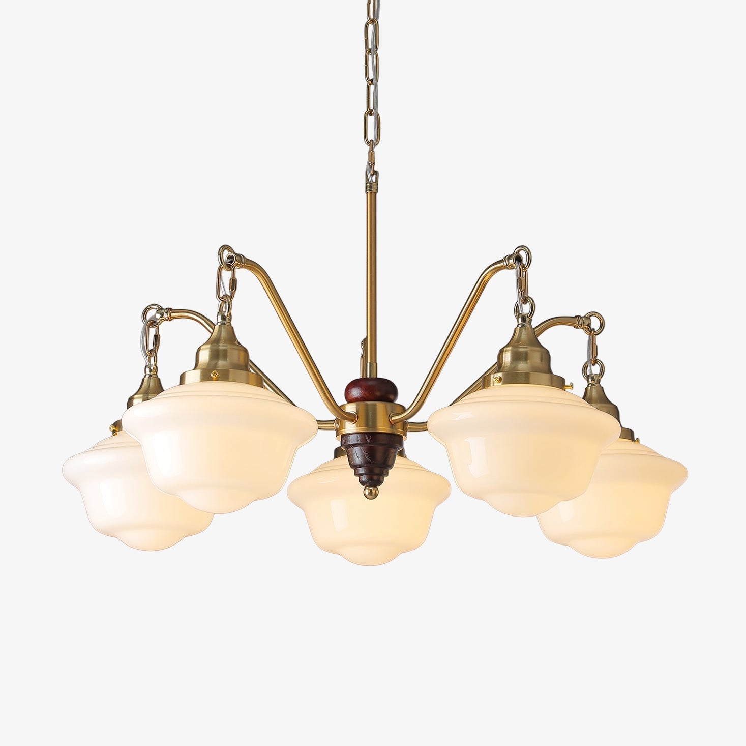 Lustra Chandelier Brass Wood Frosted Glass Classic - Letslighting