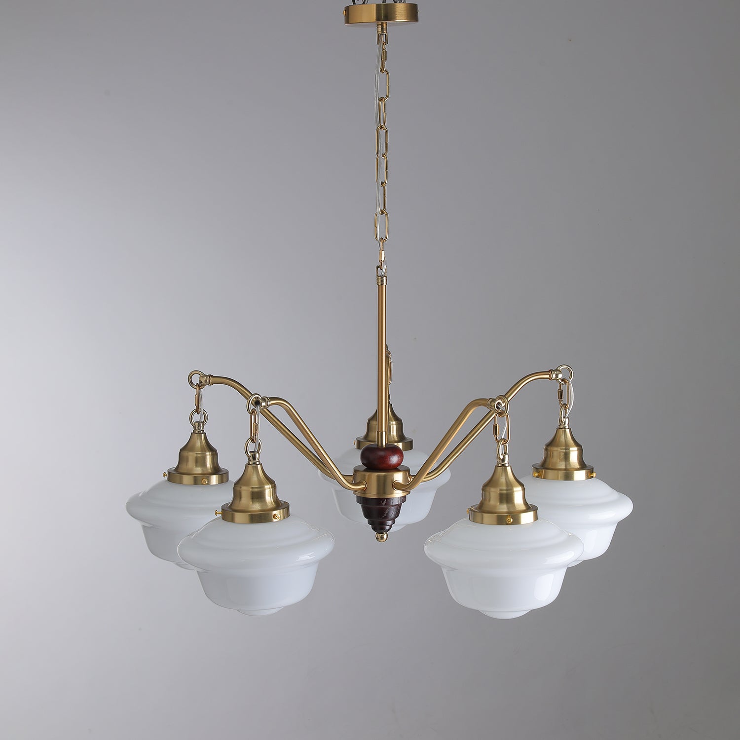 Lustra Chandelier Brass Wood Frosted Glass Classic - Letslighting
