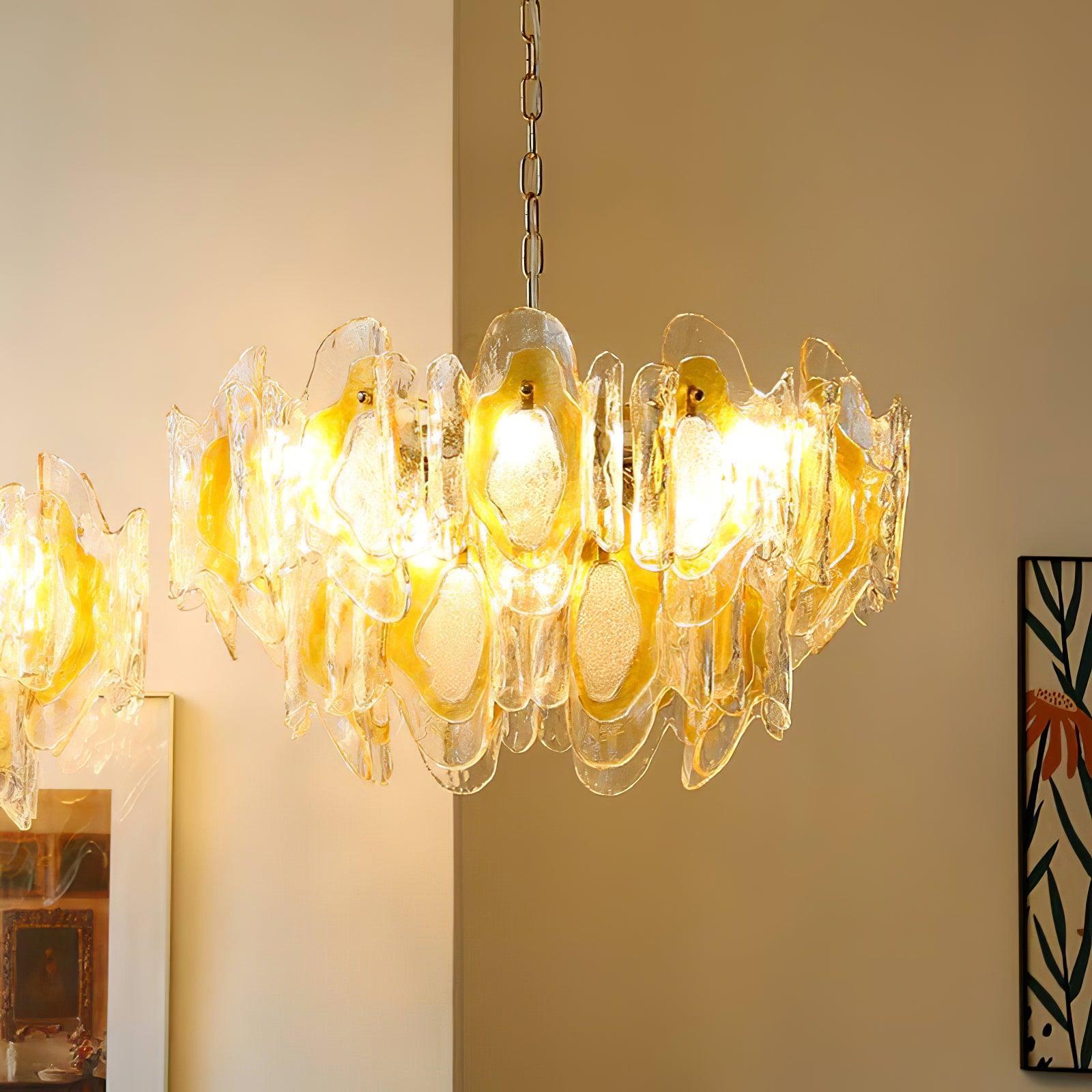 Marrina Chandelier Amber Wave Glass Vintage - Letslighting